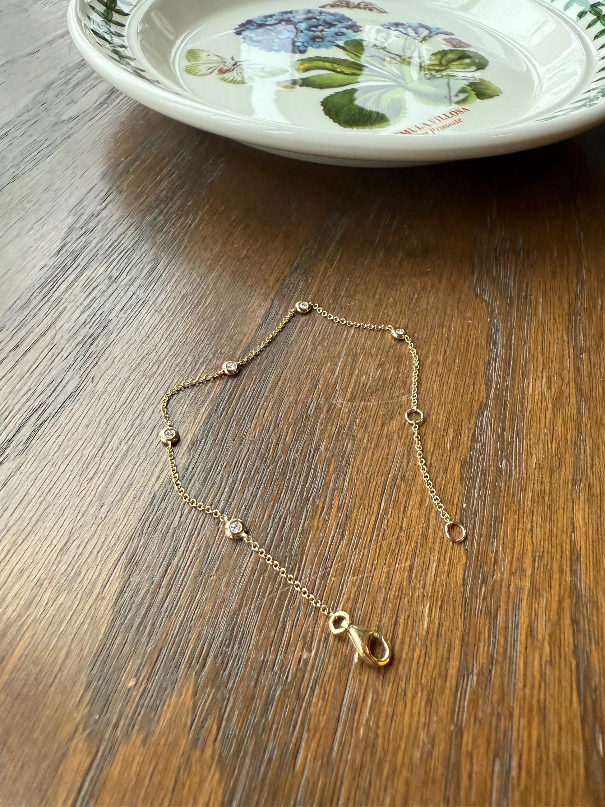 Minimalist Diamond Dainty Station Chain BRACELET 14k Gold Vintage Bezel Set Five Stone Wriststack Geometric Romantic Gift Adjustable