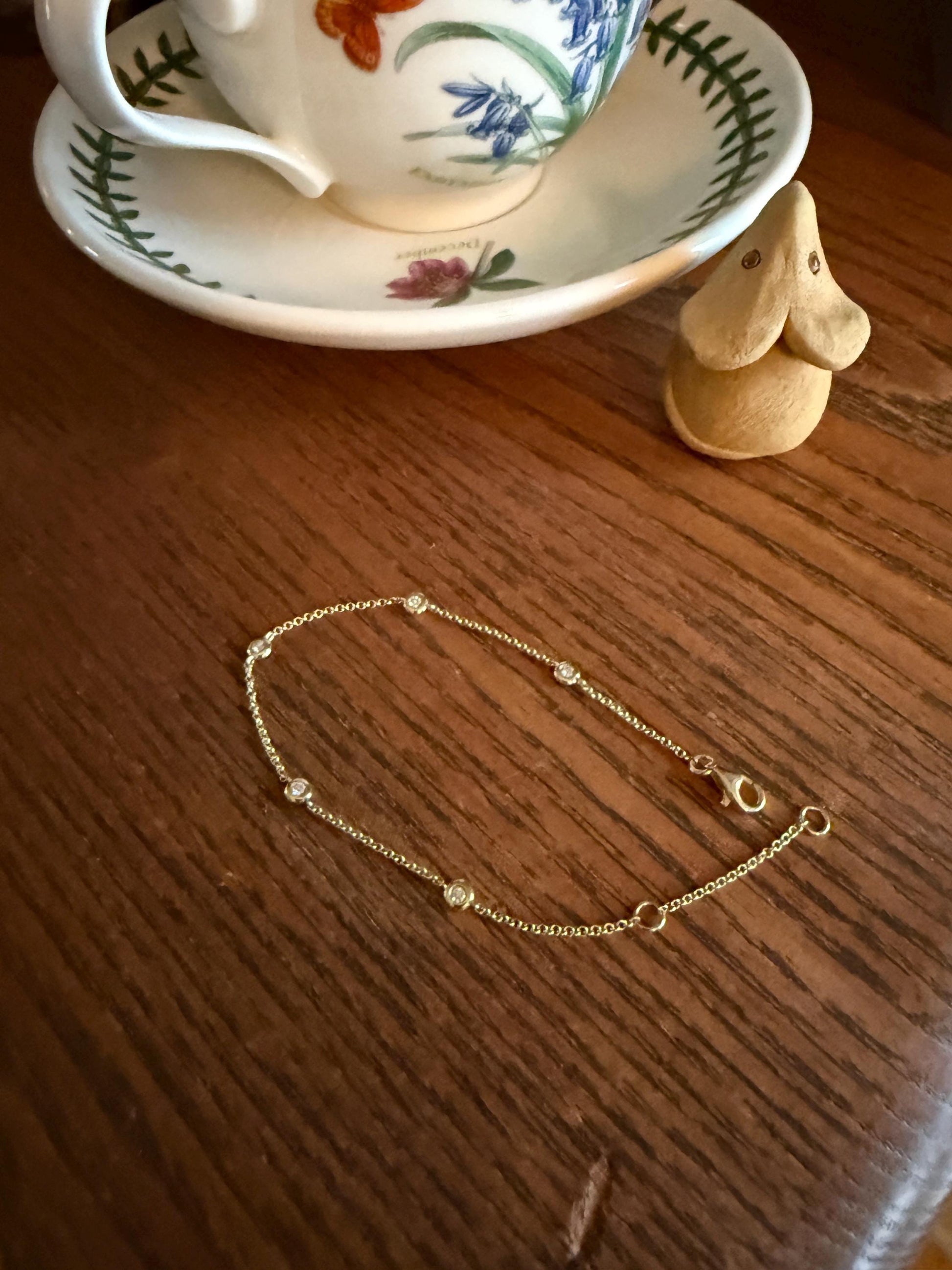 Minimalist Diamond Dainty Station Chain BRACELET 14k Gold Vintage Bezel Set Five Stone Wriststack Geometric Romantic Gift Adjustable