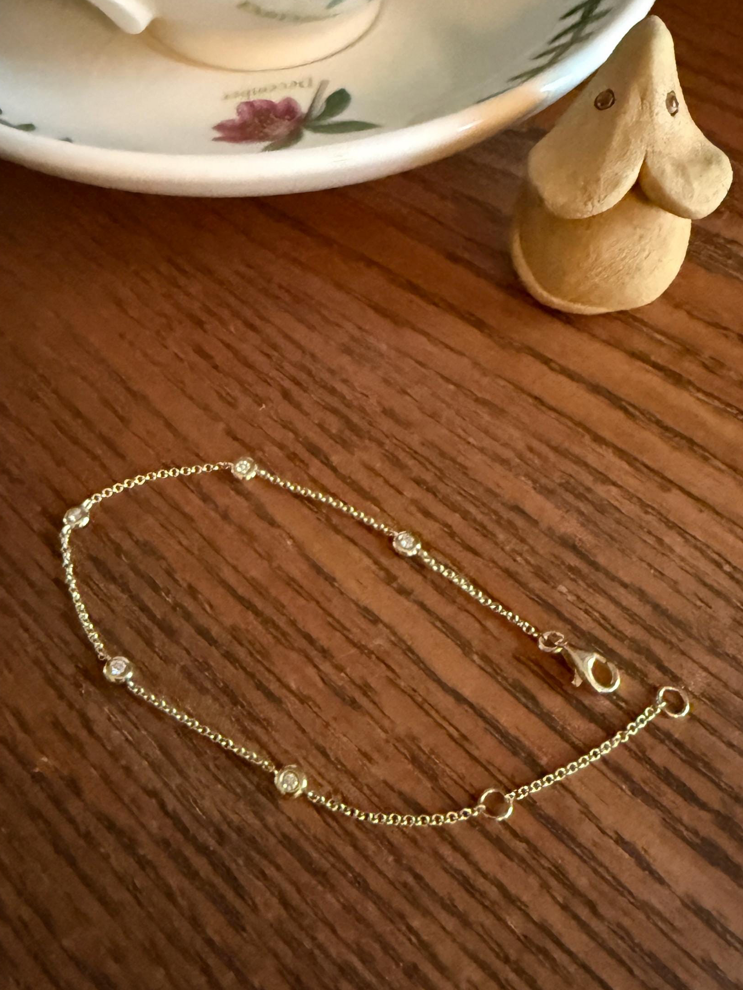 Minimalist Diamond Dainty Station Chain BRACELET 14k Gold Vintage Bezel Set Five Stone Wriststack Geometric Romantic Gift Adjustable