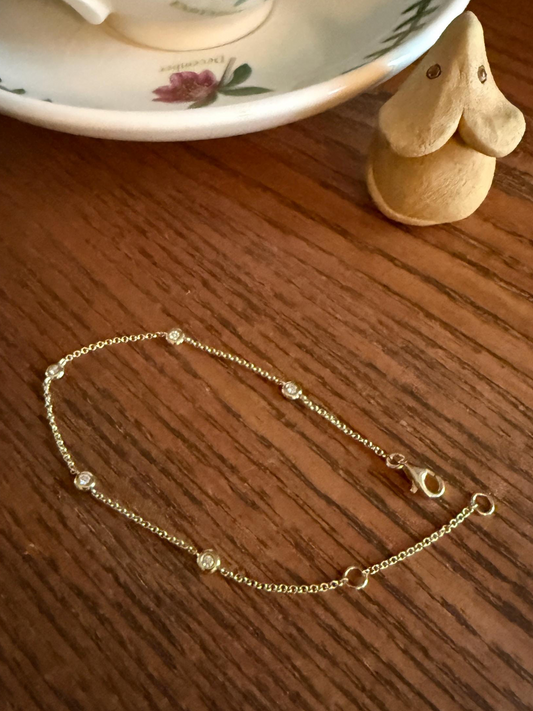 Minimalist Diamond Dainty Station Chain BRACELET 14k Gold Vintage Bezel Set Five Stone Wriststack Geometric Romantic Gift Adjustable