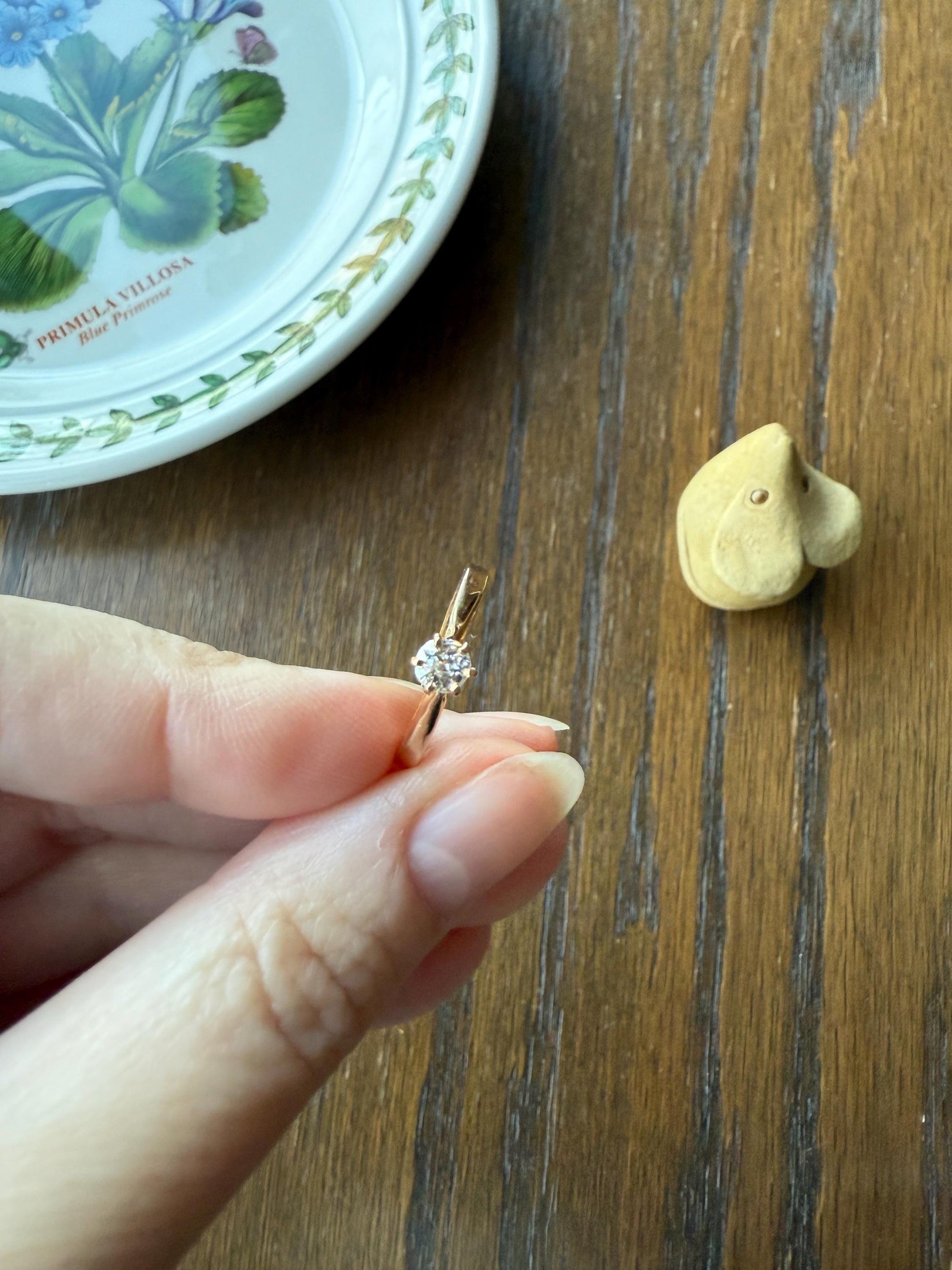 TALL Dainty French Old Mine Cut Diamond Solitaire Engagement Ring 18k Rosy Gold Romantic Gift Belle Epoque Love Stacker Prong Set Minimalist