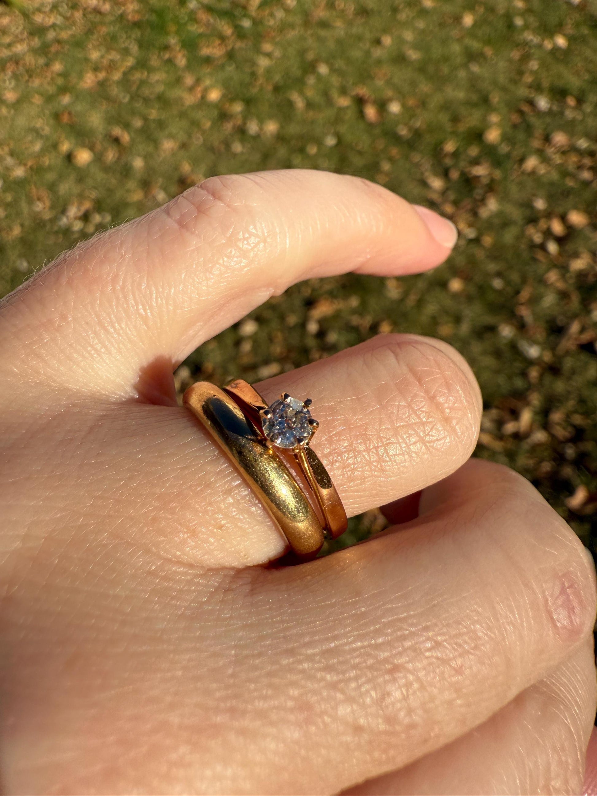 TALL Dainty French Old Mine Cut Diamond Solitaire Engagement Ring 18k Rosy Gold Romantic Gift Belle Epoque Love Stacker Prong Set Minimalist