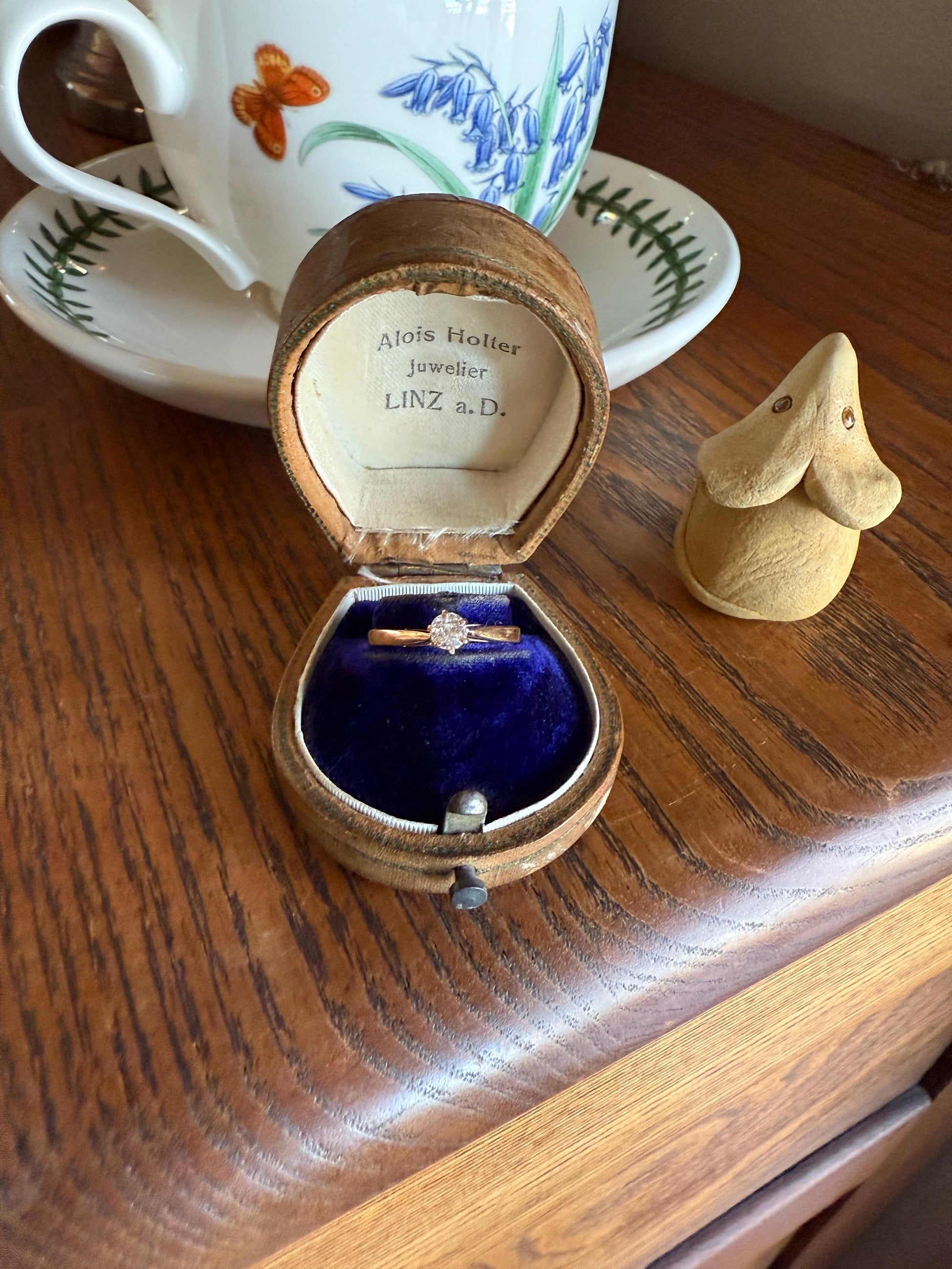 TALL Dainty French Old Mine Cut Diamond Solitaire Engagement Ring 18k Rosy Gold Romantic Gift Belle Epoque Love Stacker Prong Set Minimalist