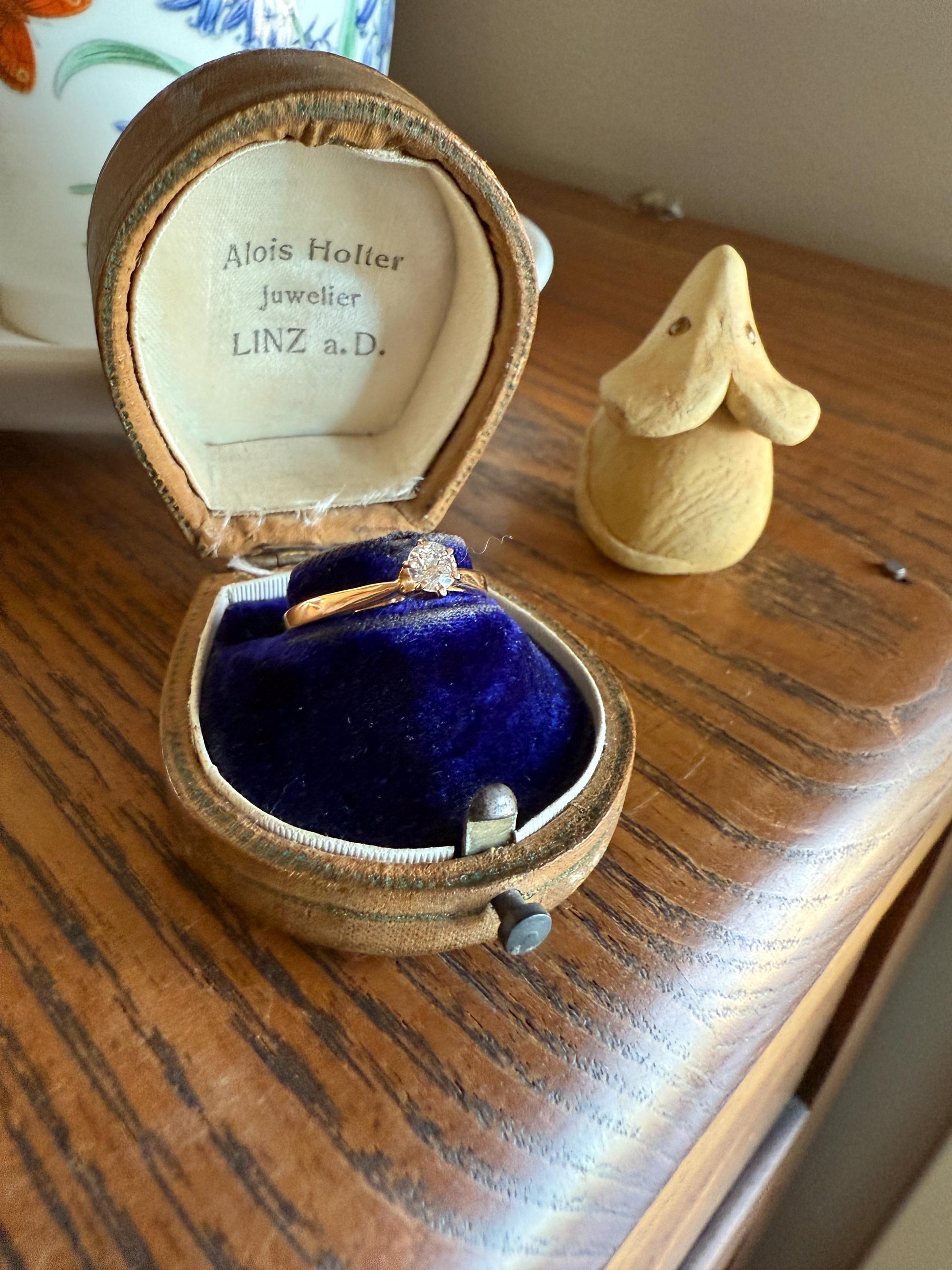 TALL Dainty French Old Mine Cut Diamond Solitaire Engagement Ring 18k Rosy Gold Romantic Gift Belle Epoque Love Stacker Prong Set Minimalist