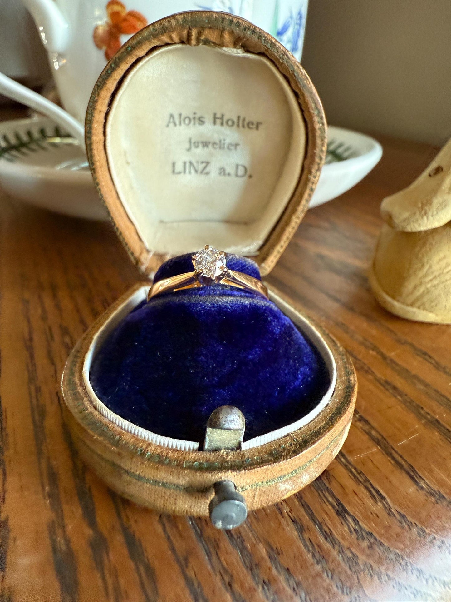 TALL Dainty French Old Mine Cut Diamond Solitaire Engagement Ring 18k Rosy Gold Romantic Gift Belle Epoque Love Stacker Prong Set Minimalist