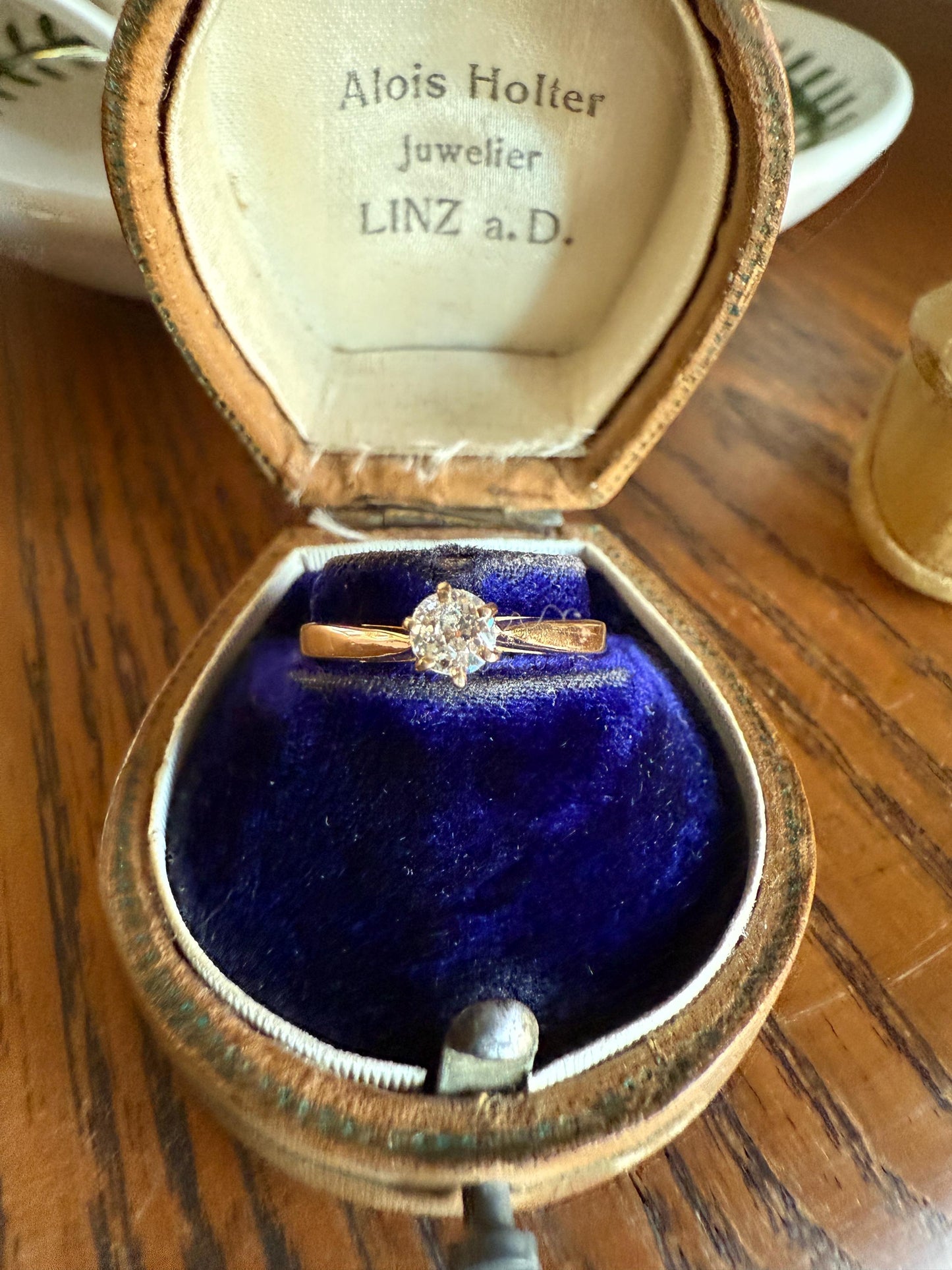 TALL Dainty French Old Mine Cut Diamond Solitaire Engagement Ring 18k Rosy Gold Romantic Gift Belle Epoque Love Stacker Prong Set Minimalist