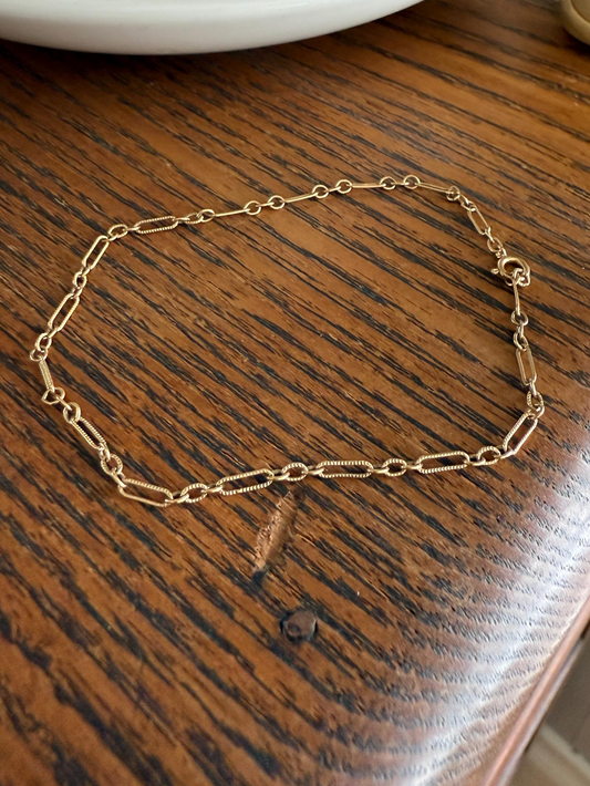 ANTIQUE Ribbed Link Alt Oval Round 14k Gold Solid Chain BRACELET Minimalist Wriststack Pair Available