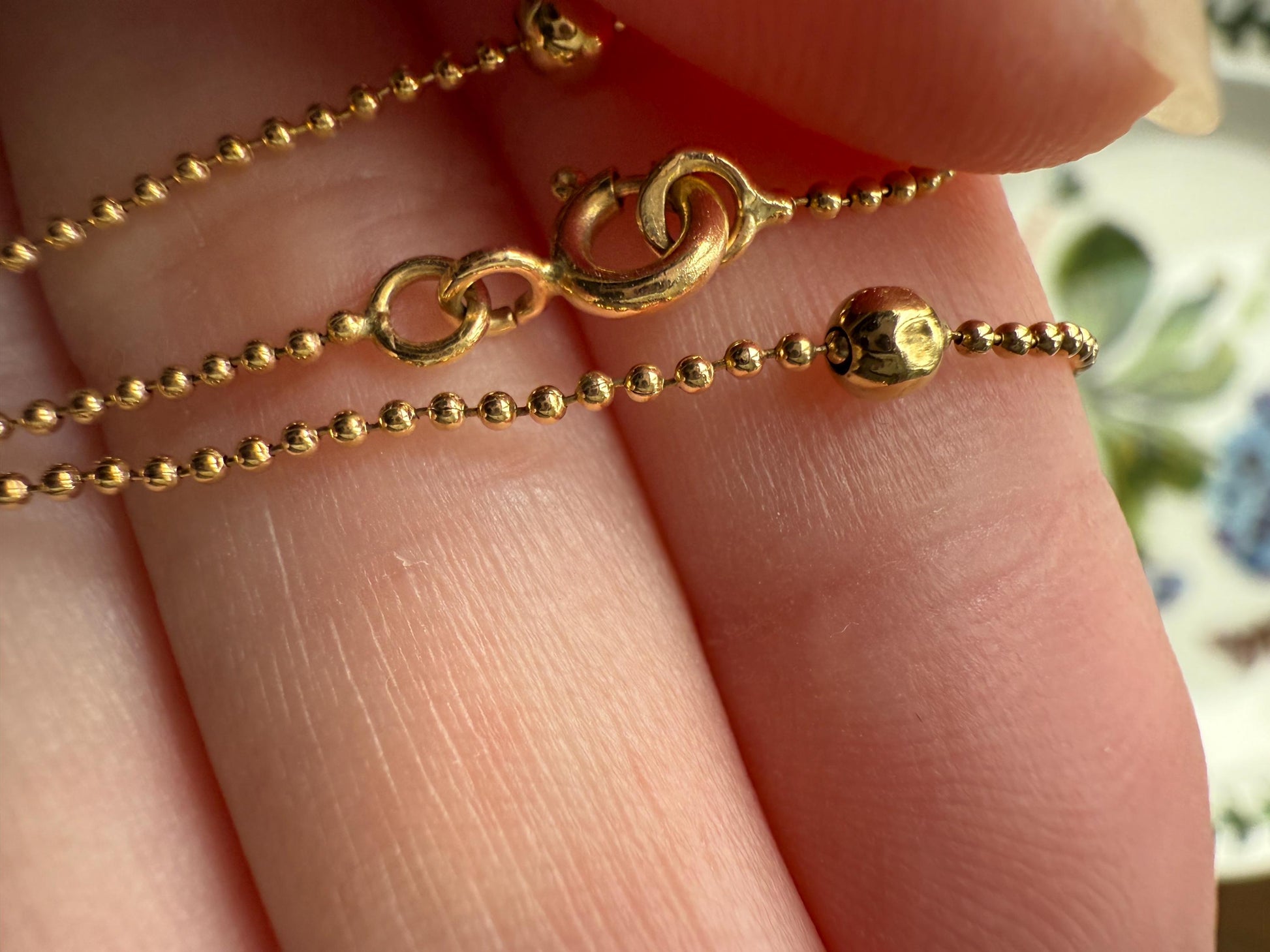 French Vintage Teeny Tiny Mini Bead 18k Gold Pearl 18" Chain Necklace Solid Ball Rivet Minimalist Layering Pendant Holder Shimmer Gift