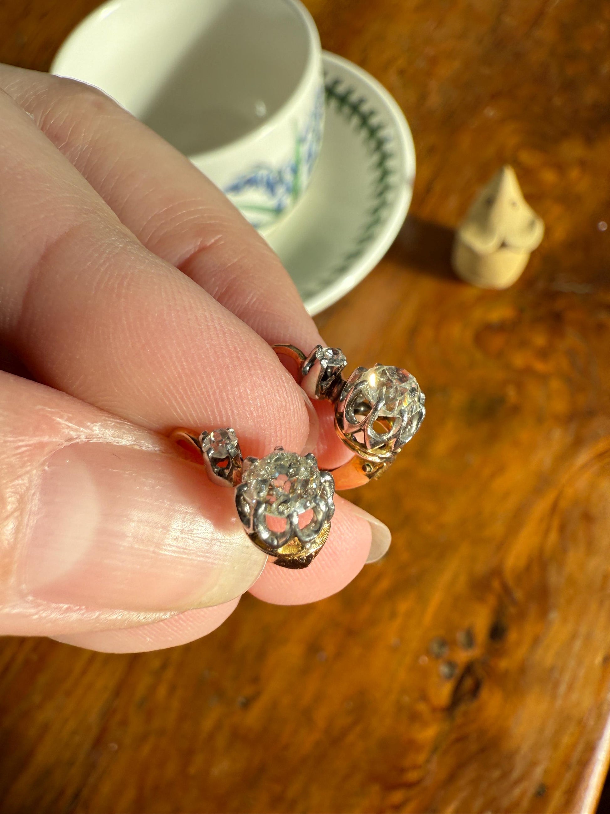 BOXED Antique 1.5 Carat Tdw Old Mine Cut Diamond Earrings 18k Gold French Victorian Dangle Dormeuse Gift Belle Epoque Bridal Something Old