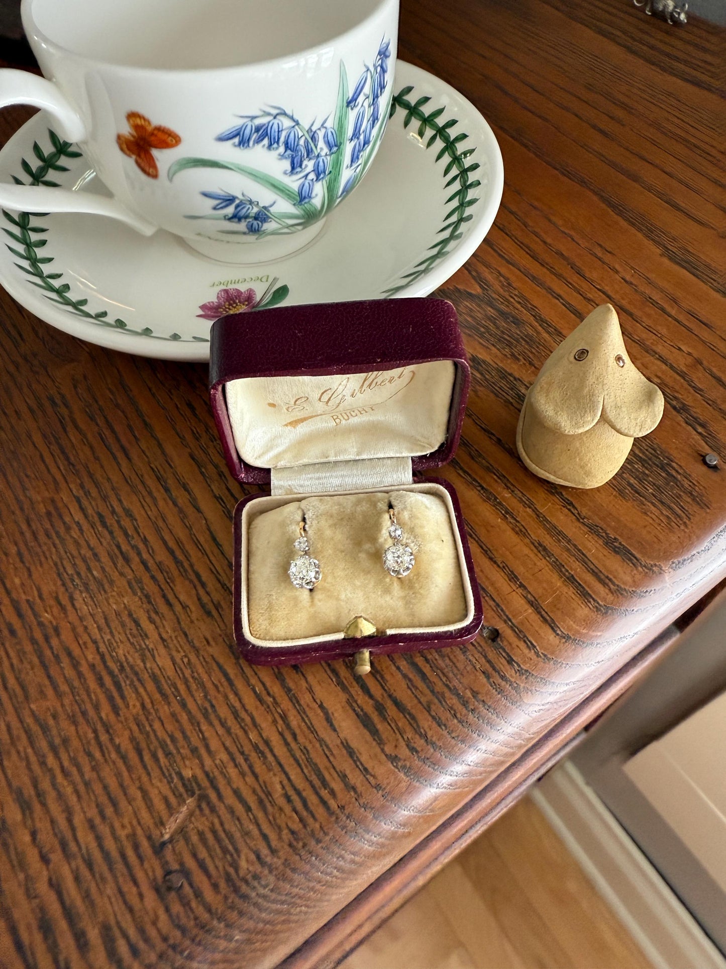 BOXED Antique 1.5 Carat Tdw Old Mine Cut Diamond Earrings 18k Gold French Victorian Dangle Dormeuse Gift Belle Epoque Bridal Something Old