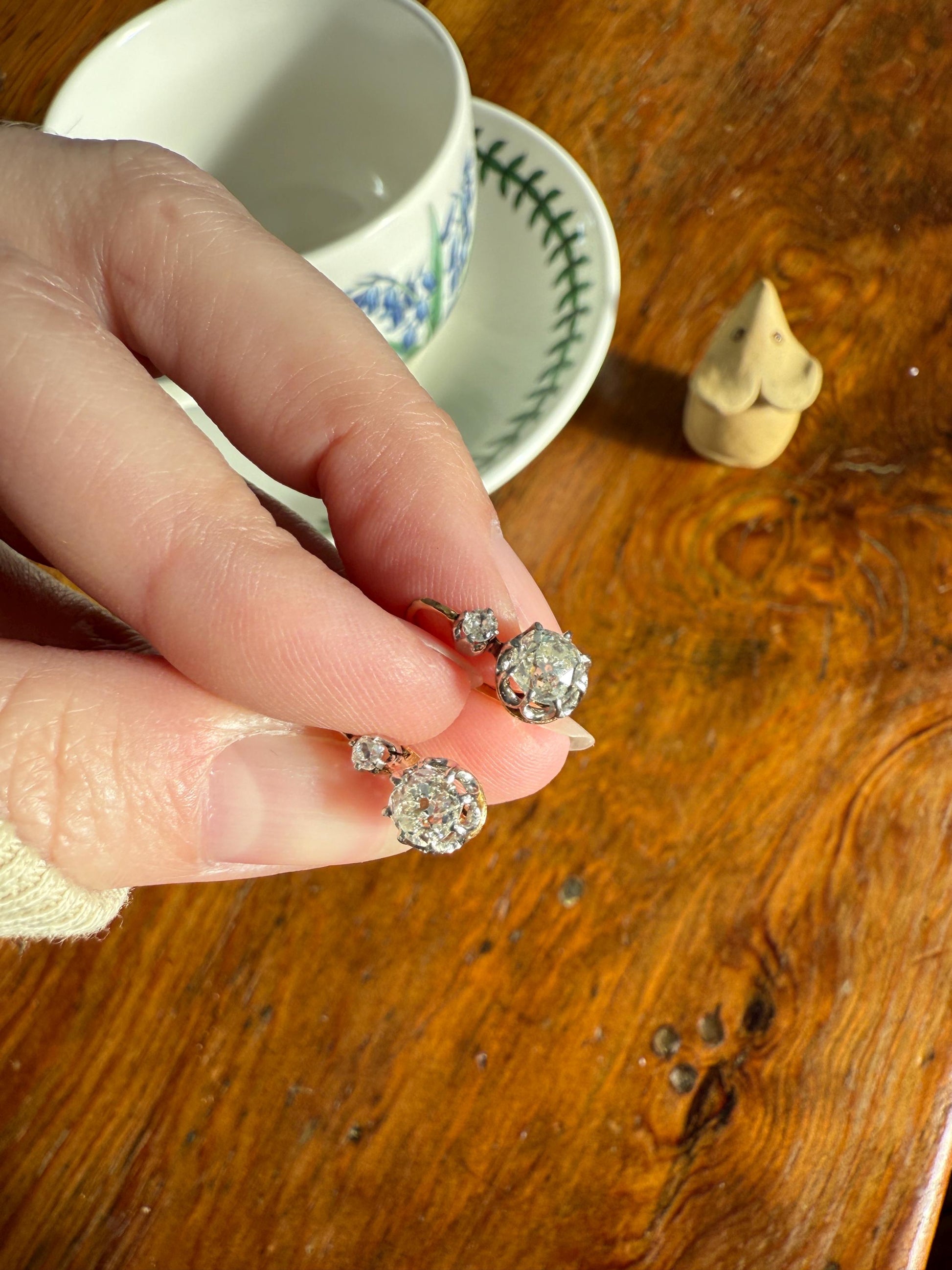 BOXED Antique 1.5 Carat Tdw Old Mine Cut Diamond Earrings 18k Gold French Victorian Dangle Dormeuse Gift Belle Epoque Bridal Something Old