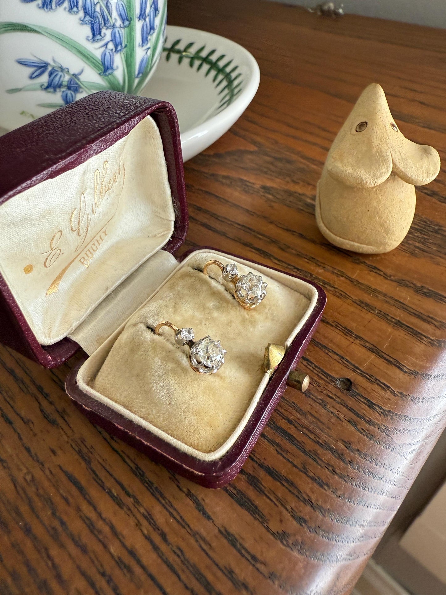 BOXED Antique 1.5 Carat Tdw Old Mine Cut Diamond Earrings 18k Gold French Victorian Dangle Dormeuse Gift Belle Epoque Bridal Something Old
