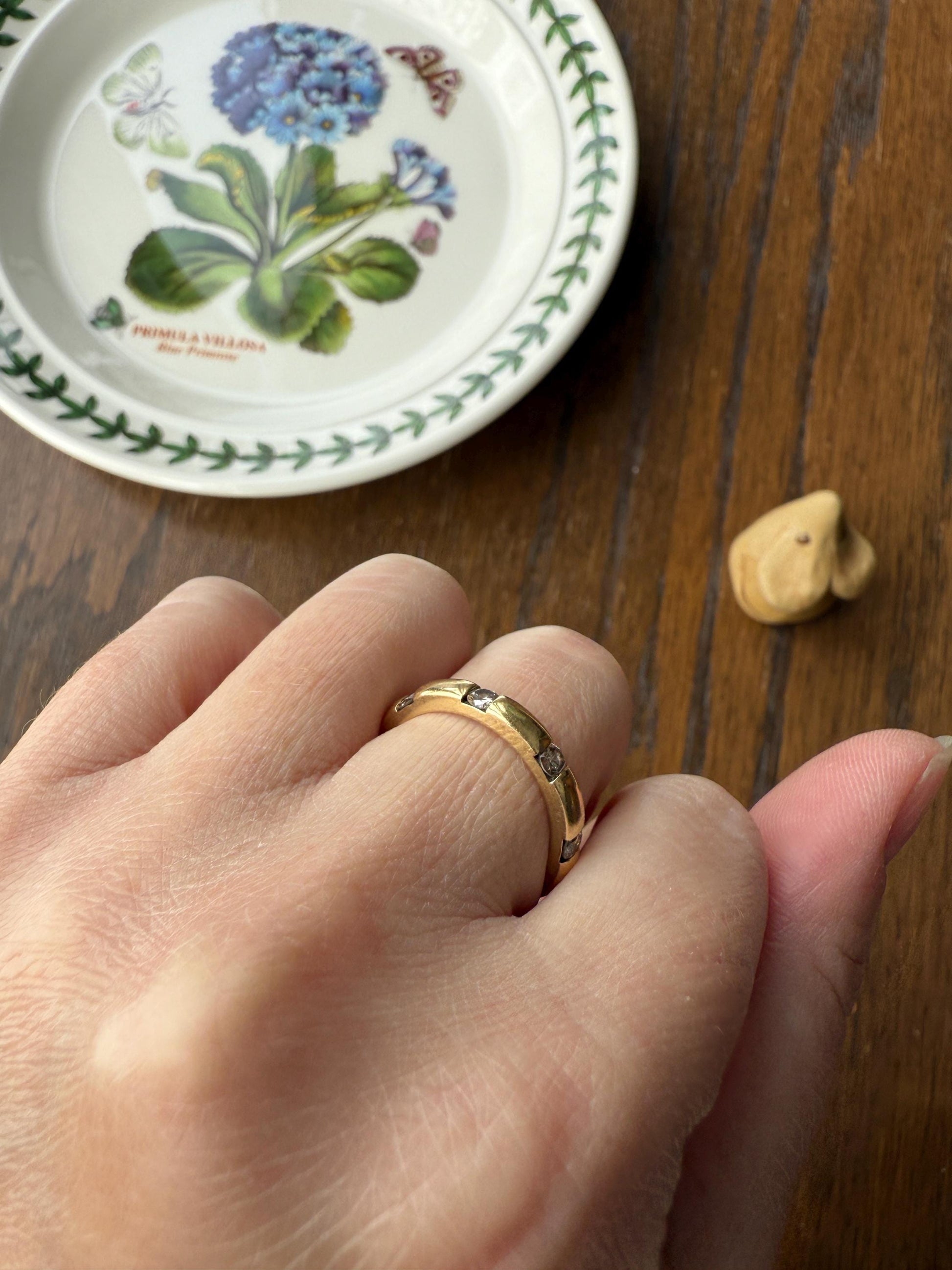 Vintage French 18k Gold Solid Eye Clean .72 Carat Eight Stone Older Brilliant Cut Diamond Chunky Stacker Eternity Band Ring