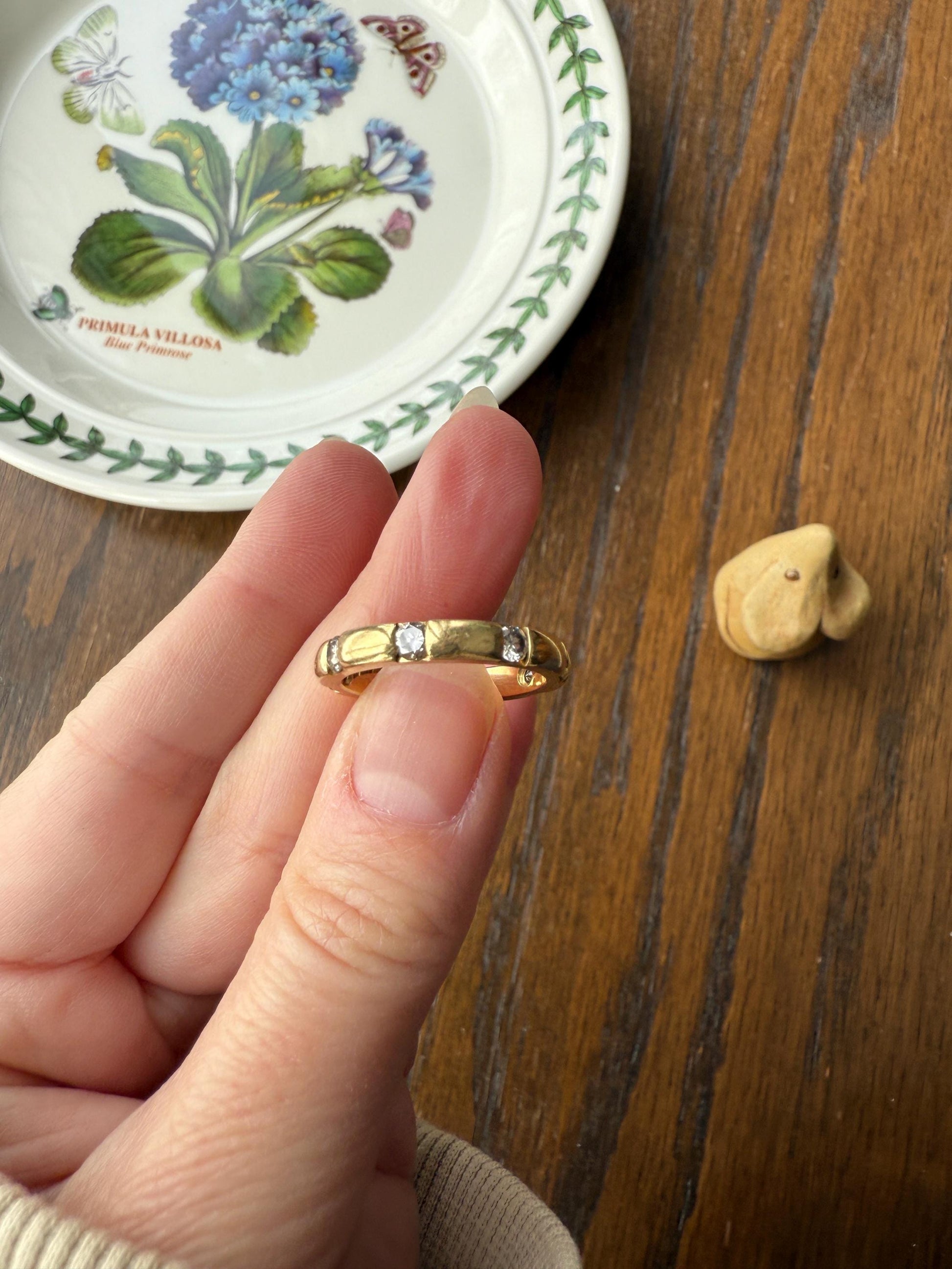 Vintage French 18k Gold Solid Eye Clean .72 Carat Eight Stone Older Brilliant Cut Diamond Chunky Stacker Eternity Band Ring