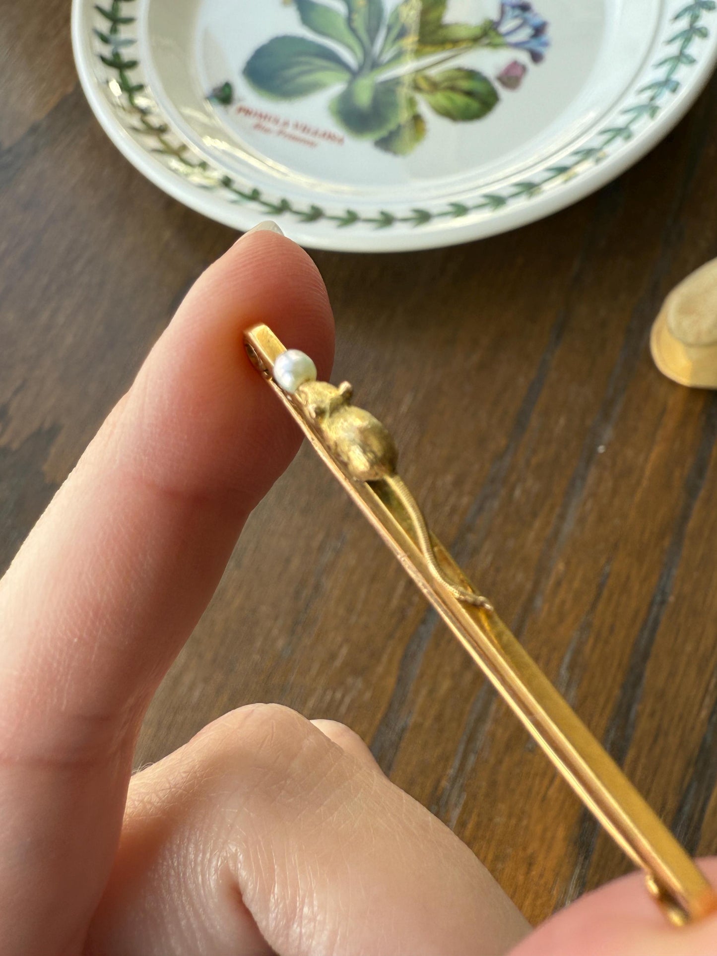 Twinning with MOUSE Victorian Figural Safety Pin Bar Brooch for Pendant Charm Holder French Antique 18k Gold Solid Extender Connector