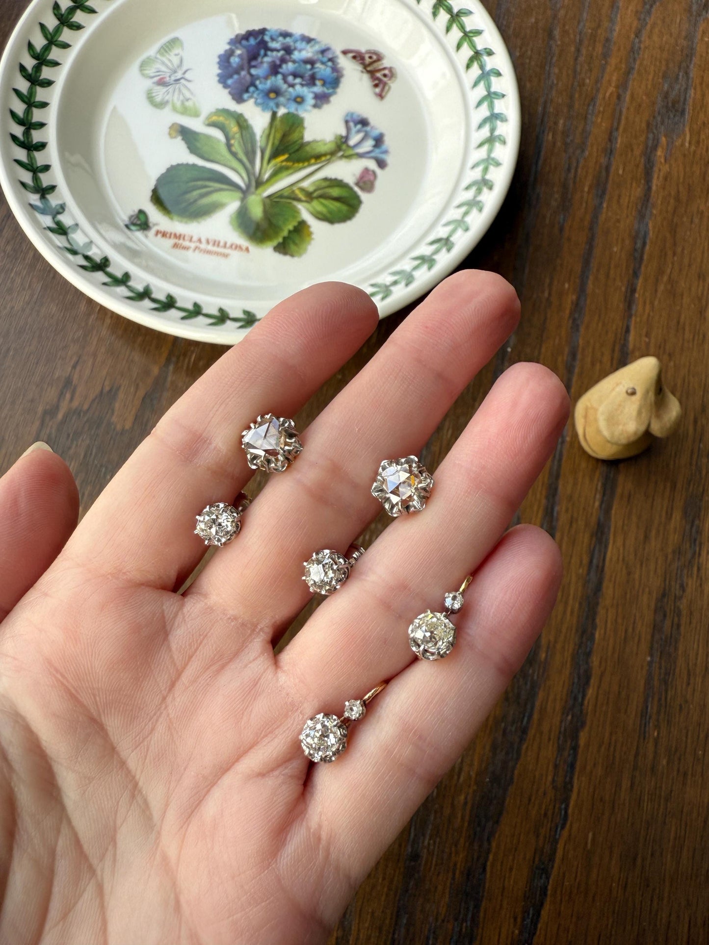 BOXED Eye Clean Antique 1.1 Carat Tdw Old Mine Cut Diamond Earrings 18k White Gold Platinum Studs French Stud in Box