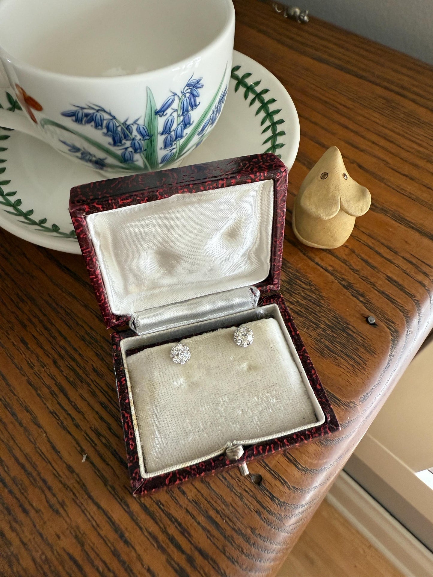 BOXED Eye Clean Antique 1.1 Carat Tdw Old Mine Cut Diamond Earrings 18k White Gold Platinum Studs French Stud in Box