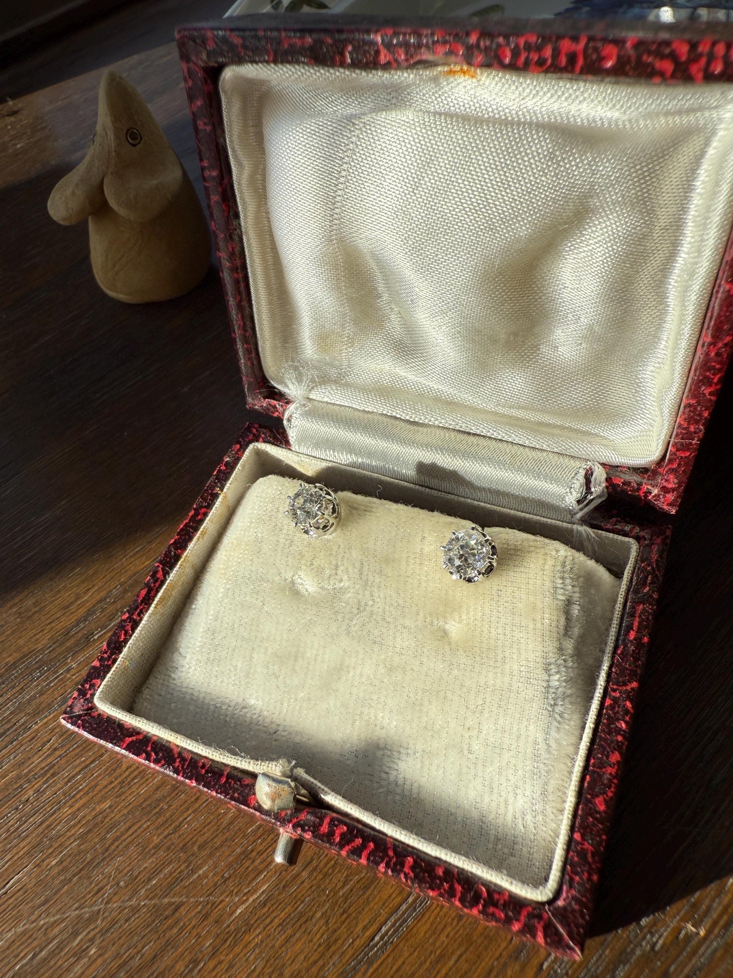 BOXED Eye Clean Antique 1.1 Carat Tdw Old Mine Cut Diamond Earrings 18k White Gold Platinum Studs French Stud in Box