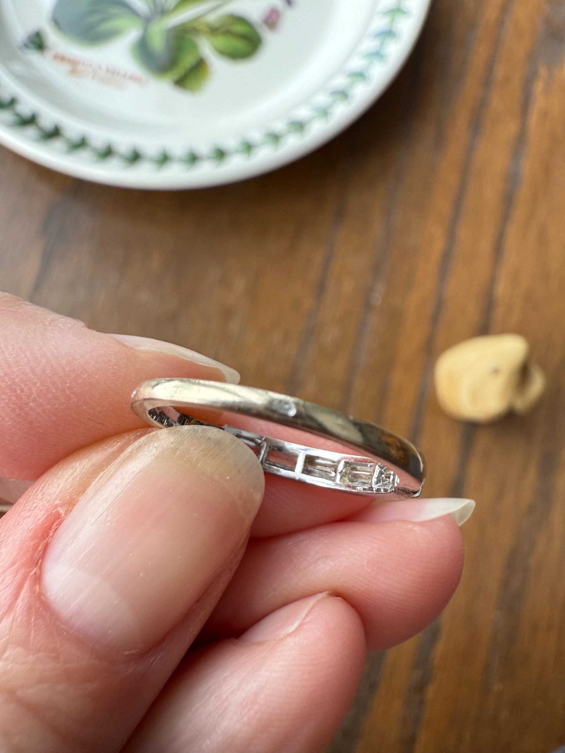 Vintage 18k White Gold Solid Eye Clean East West Five Stone Baguette Diamond Ring Skinny Stacker Band