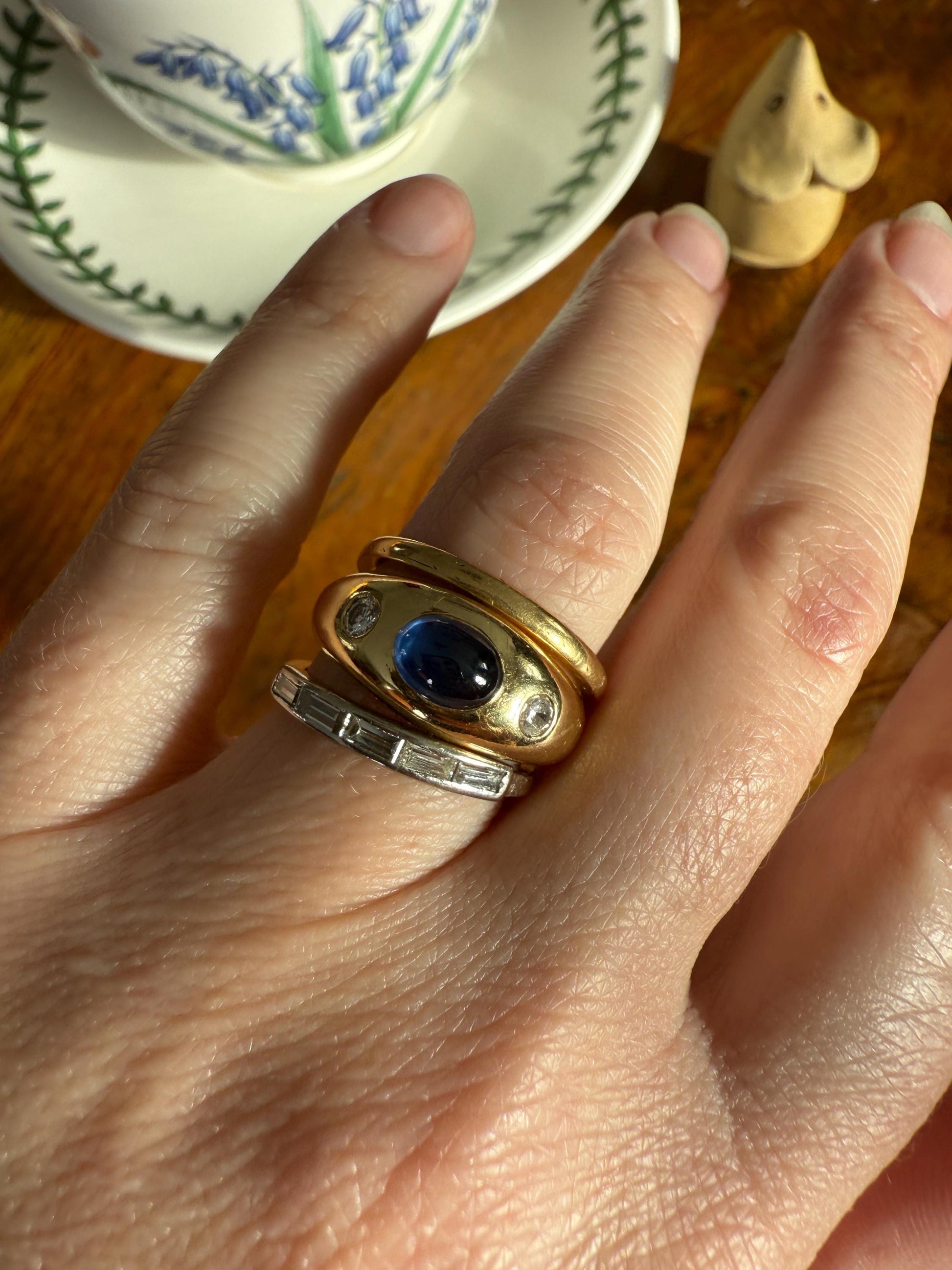 Vintage 18k White Gold Solid Eye Clean East West Five Stone Baguette Diamond Ring Skinny Stacker Band