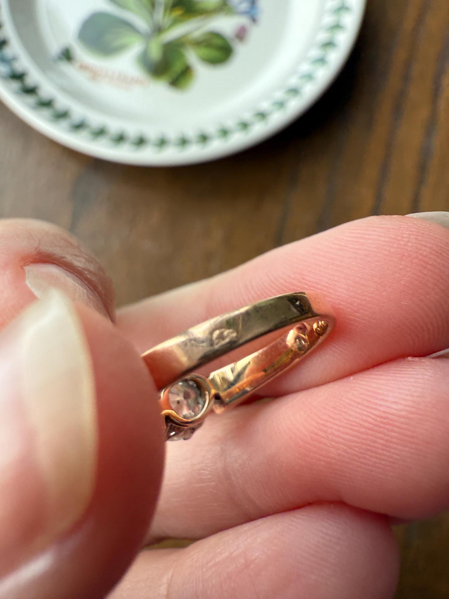 Classic Antique .87 Carat Eye Clean Old Mine Cut Diamond 18k Rosy Gold French Victorian Engagement Ring Solitaire Band Stacker
