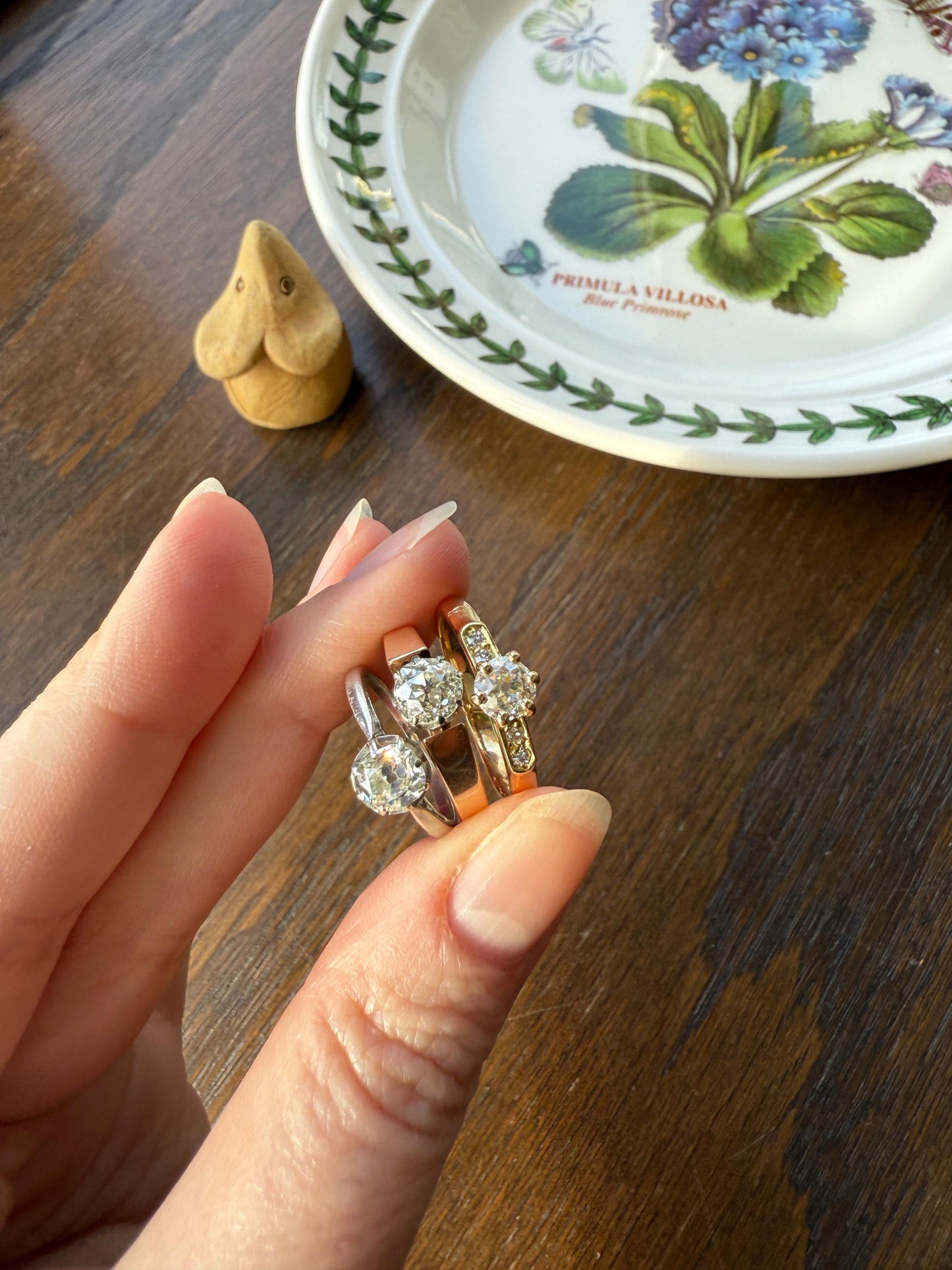 Classic Antique .87 Carat Eye Clean Old Mine Cut Diamond 18k Rosy Gold French Victorian Engagement Ring Solitaire Band Stacker
