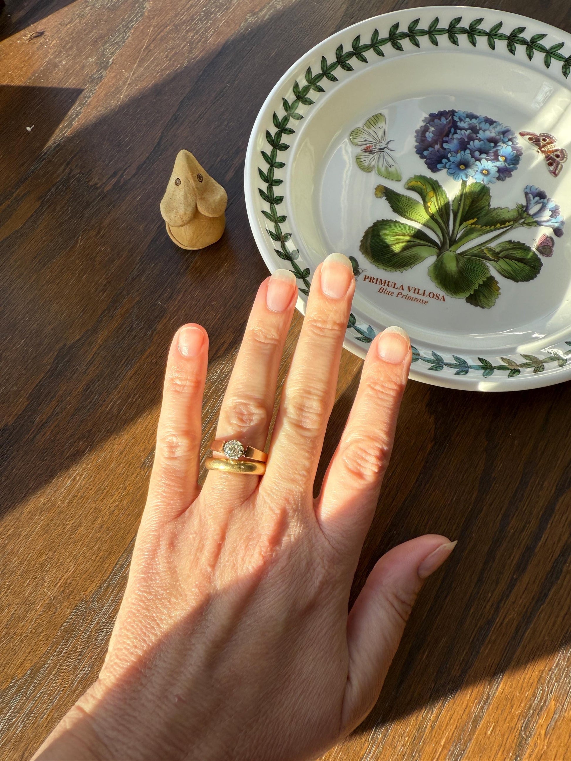 Classic Antique .87 Carat Eye Clean Old Mine Cut Diamond 18k Rosy Gold French Victorian Engagement Ring Solitaire Band Stacker