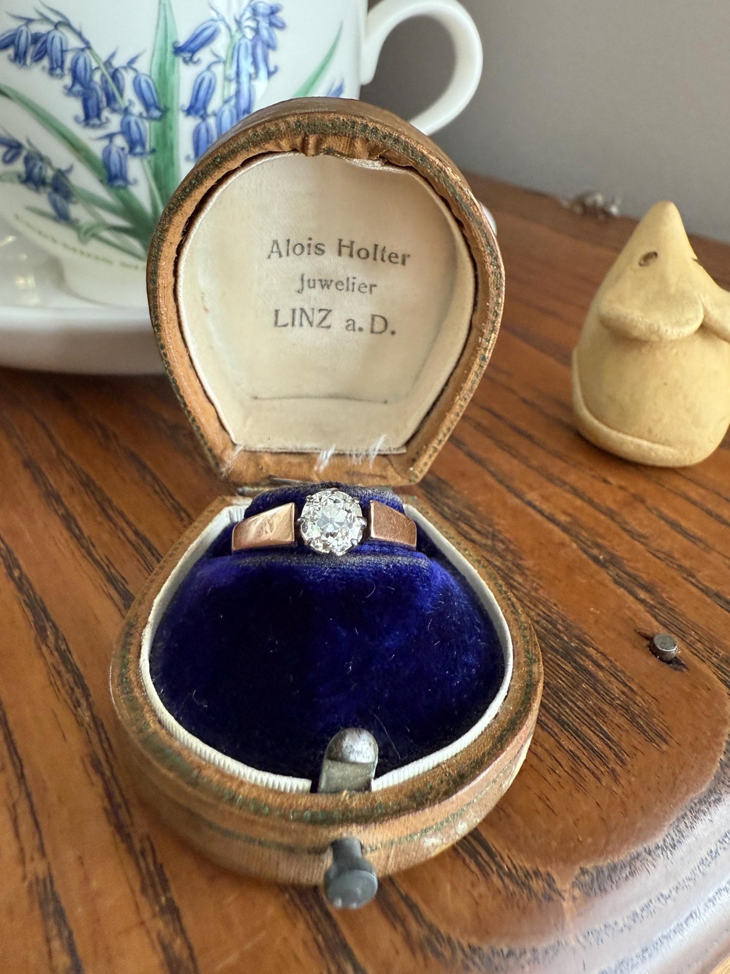 Classic Antique .87 Carat Eye Clean Old Mine Cut Diamond 18k Rosy Gold French Victorian Engagement Ring Solitaire Band Stacker