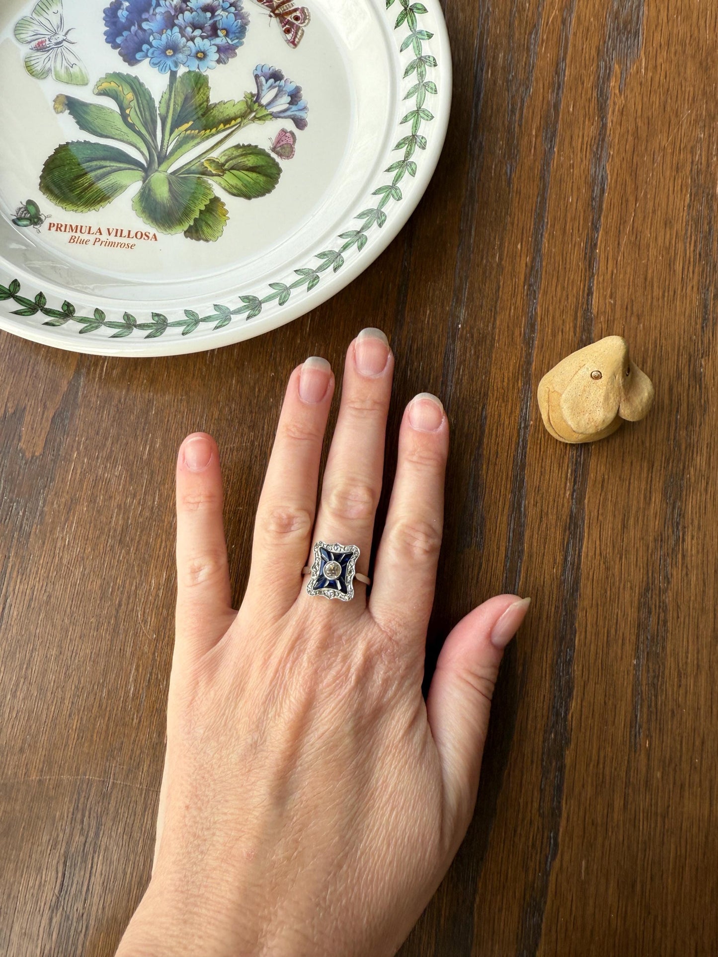 SHIELD Natural Sapphire Eye Clean Old Mine Cut Diamond Rose Cut Halo Antique Ring French 18k Gold Ornate Blue Lozenge Kite Trapezoid Cut