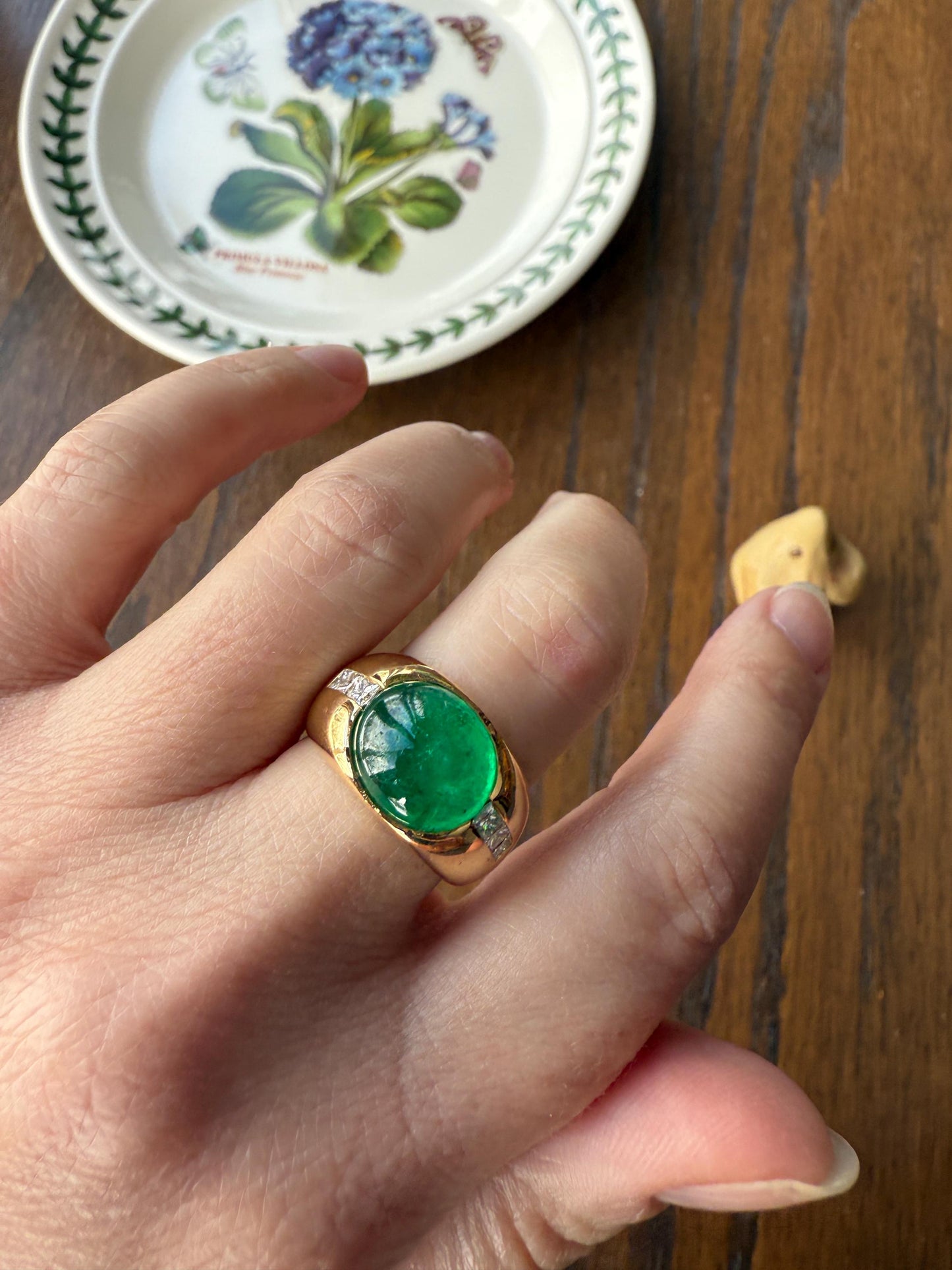 Chunky Green EMERALD East West Green Dome Princess Cut DIAMOND 11g 18k Gold Gypsy Ring French Wide Band Natural Geometric Unique Heavy