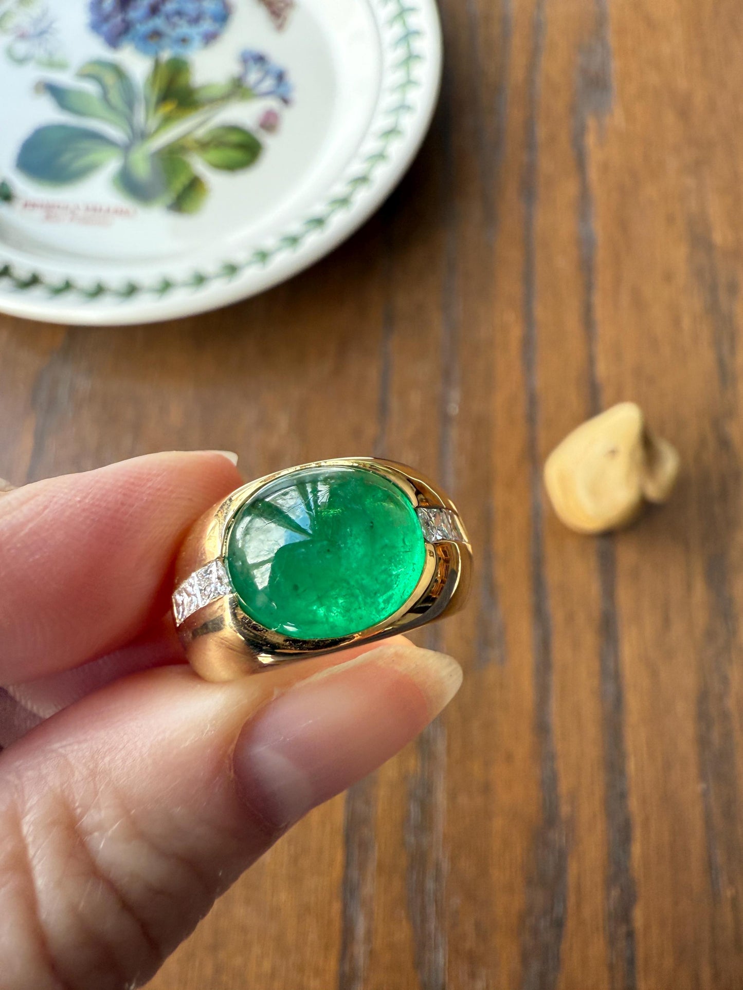 Chunky Green EMERALD East West Green Dome Princess Cut DIAMOND 11g 18k Gold Gypsy Ring French Wide Band Natural Geometric Unique Heavy