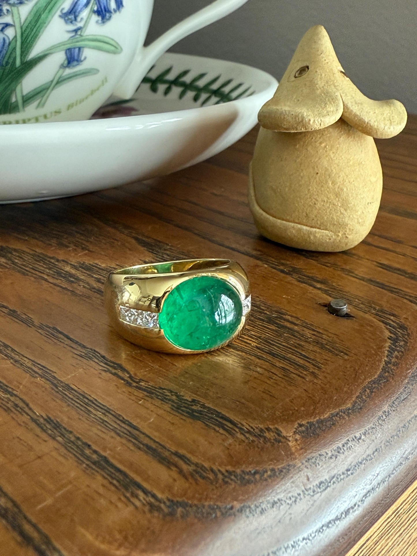 Chunky Green EMERALD East West Green Dome Princess Cut DIAMOND 11g 18k Gold Gypsy Ring French Wide Band Natural Geometric Unique Heavy