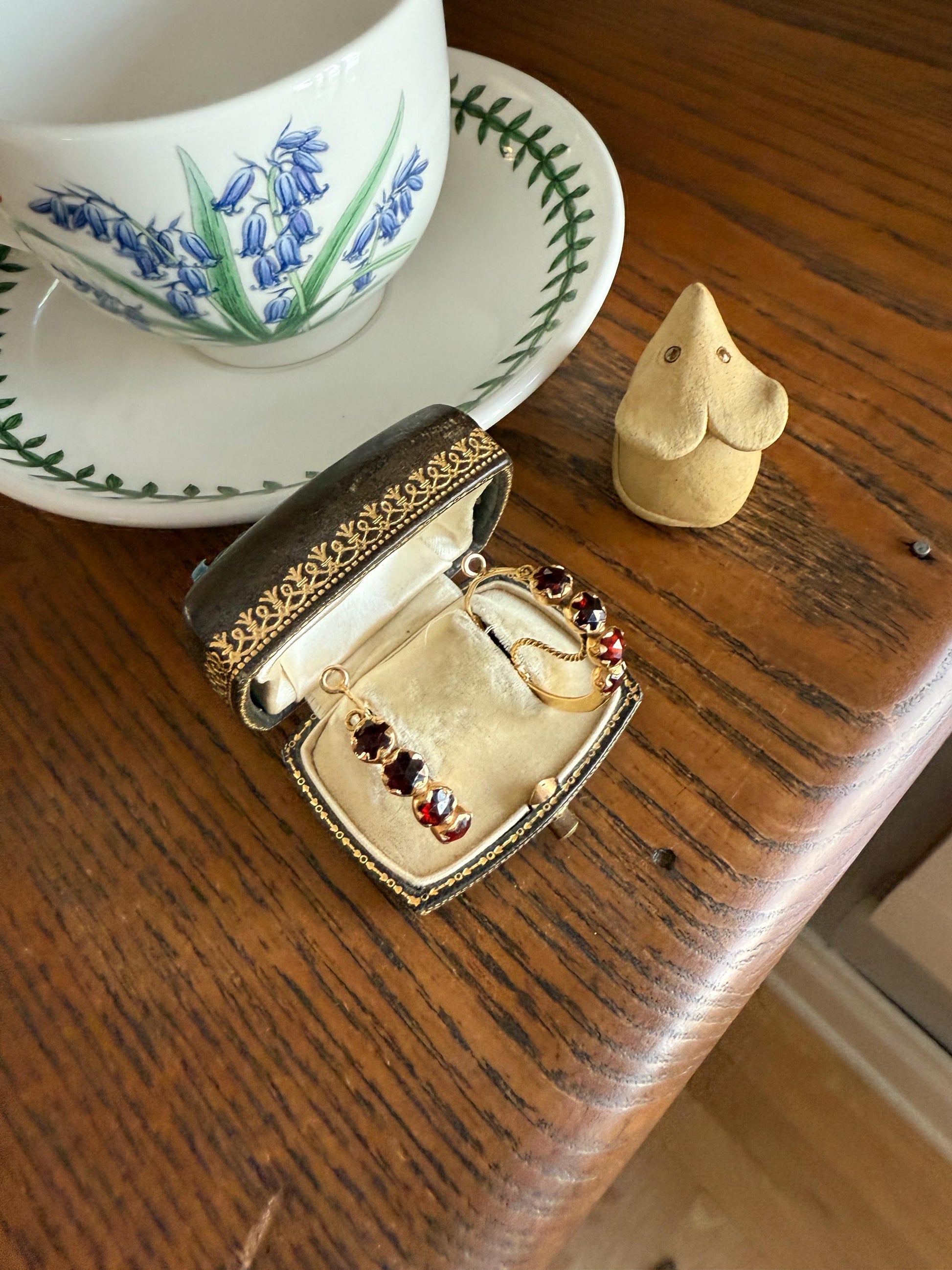 Vintage Rose Cut Perpignan GARNET Poissarde Hoop EARRINGS 18k Gold French Belle Epoque Foiled Domed Back Crimson Red