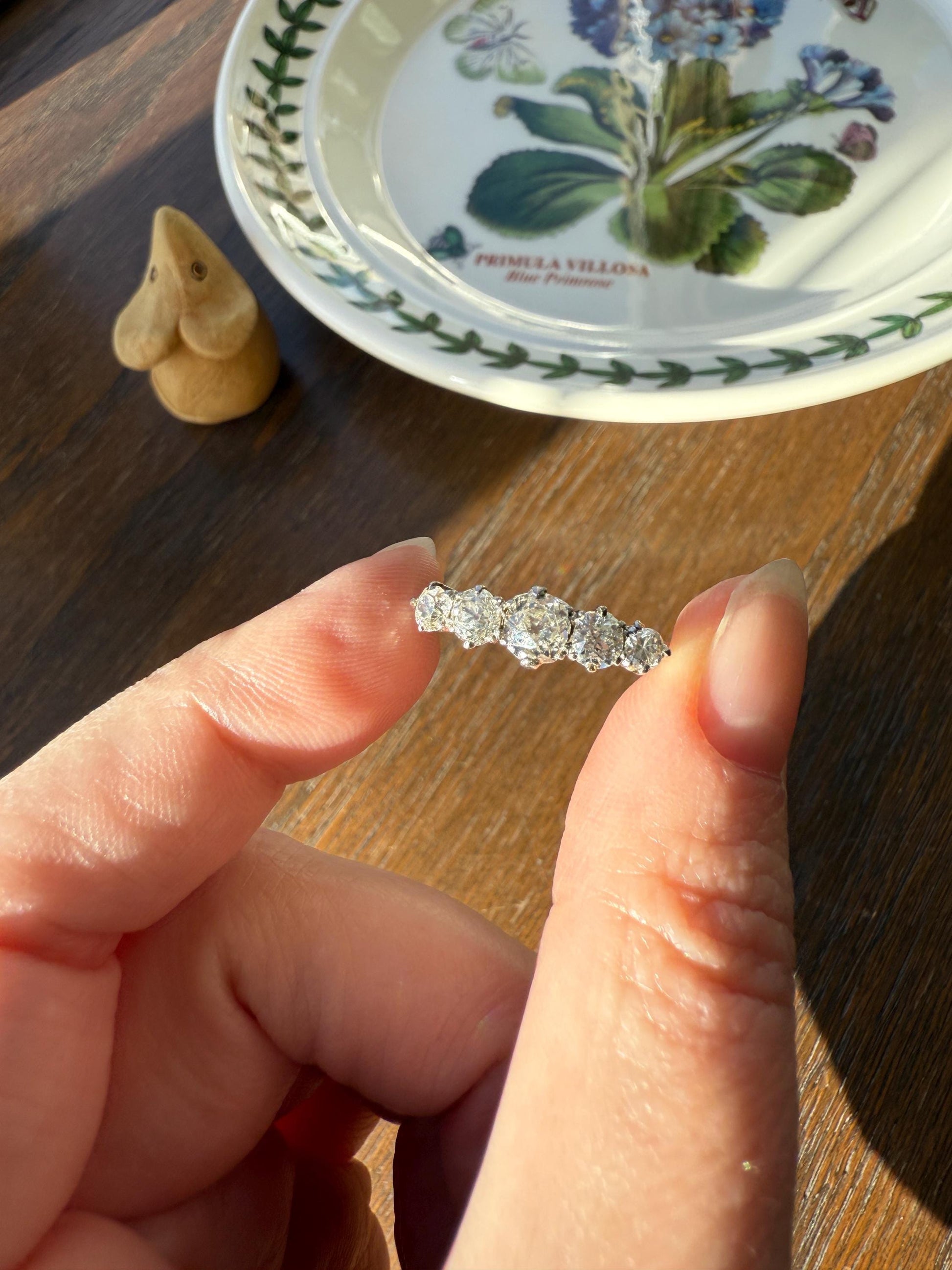 Antique 1.25 Carat Old Mine Cut DIAMOND Five Stone Band Stacker Ring Platinum Wedding Prong Set Stacker Victorian Edwardian