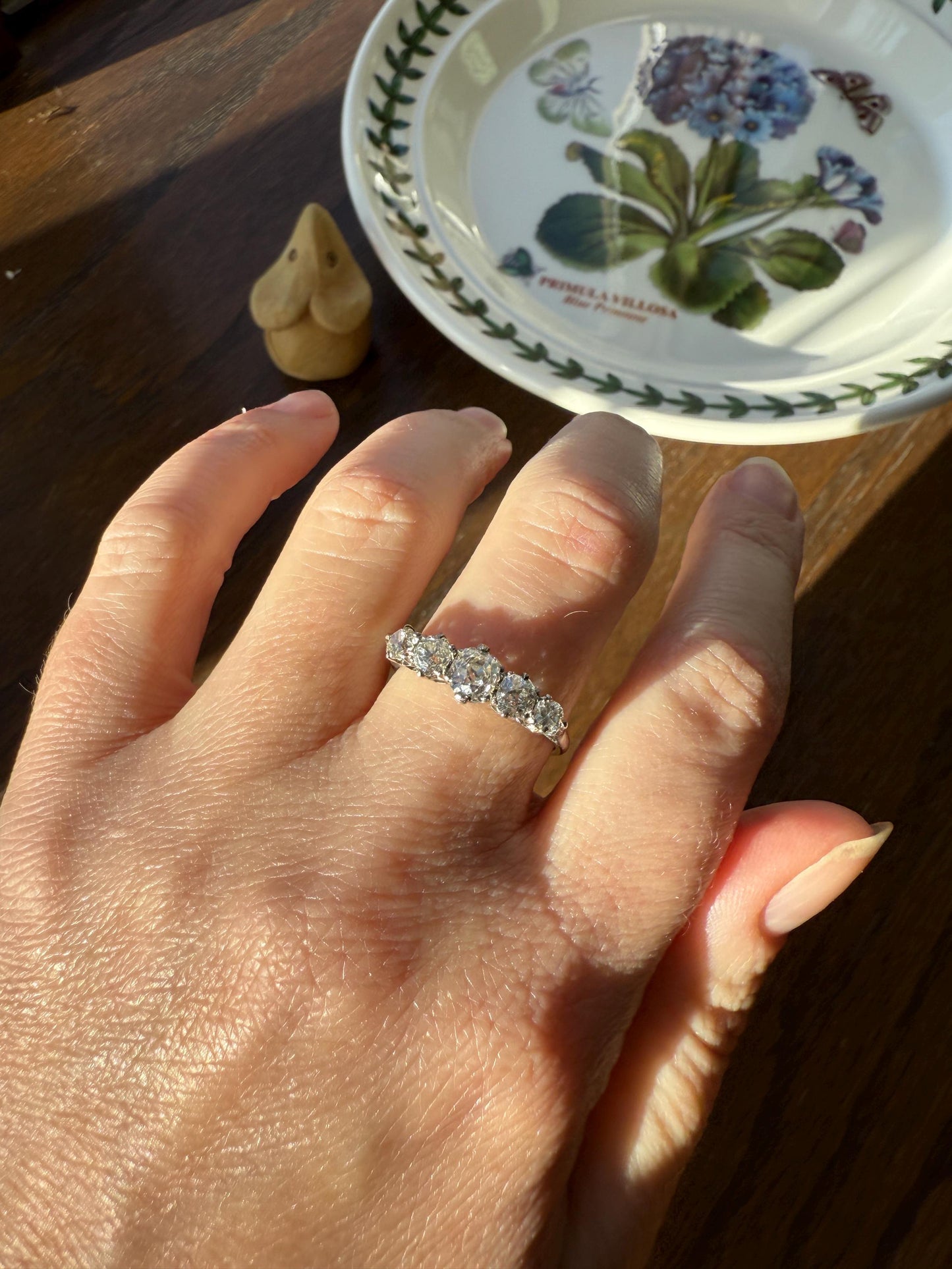 Antique 1.25 Carat Old Mine Cut DIAMOND Five Stone Band Stacker Ring Platinum Wedding Prong Set Stacker Victorian Edwardian