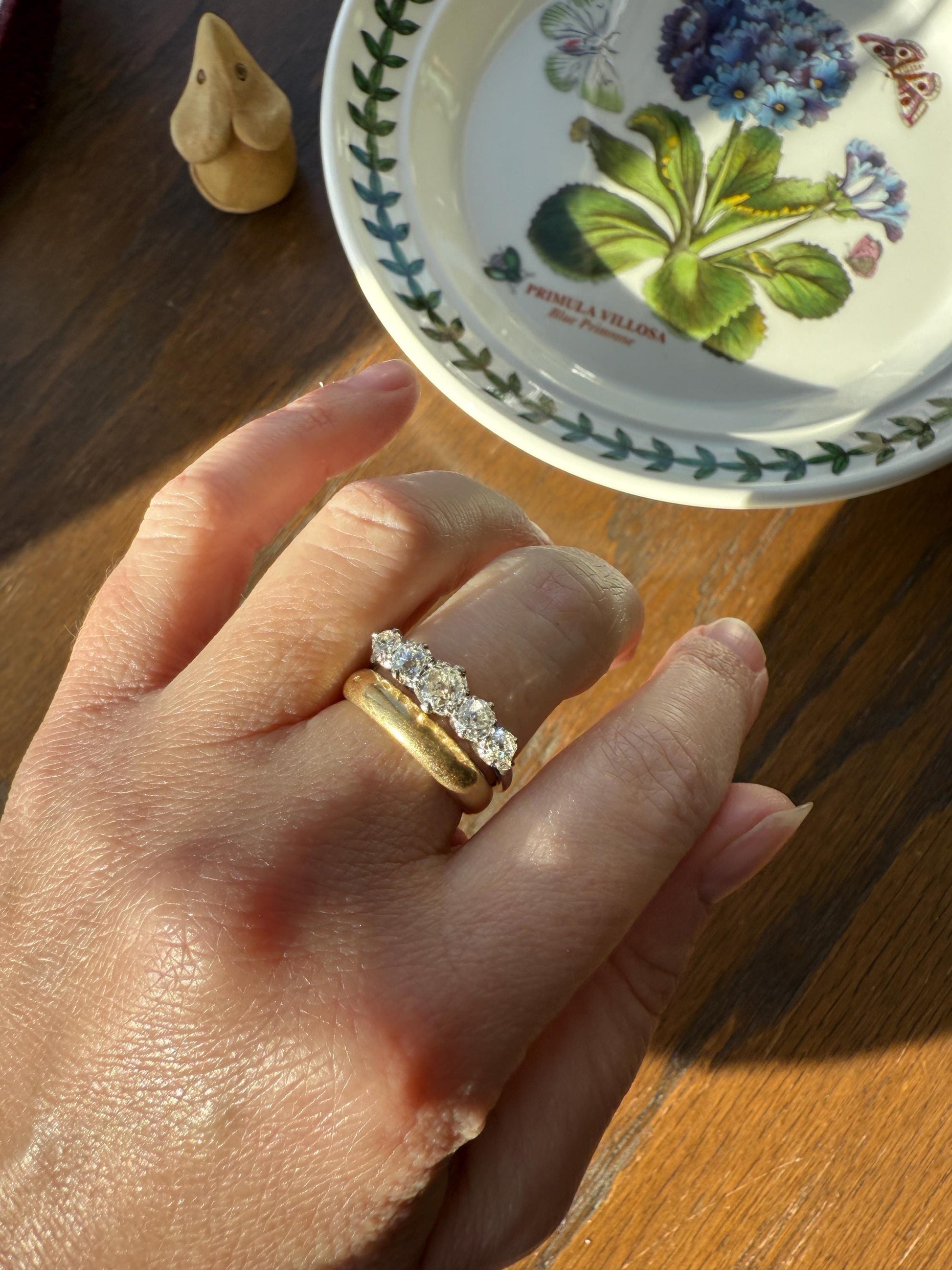 Antique 1.25 Carat Old Mine Cut DIAMOND Five Stone Band Stacker Ring Platinum Wedding Prong Set Stacker Victorian Edwardian