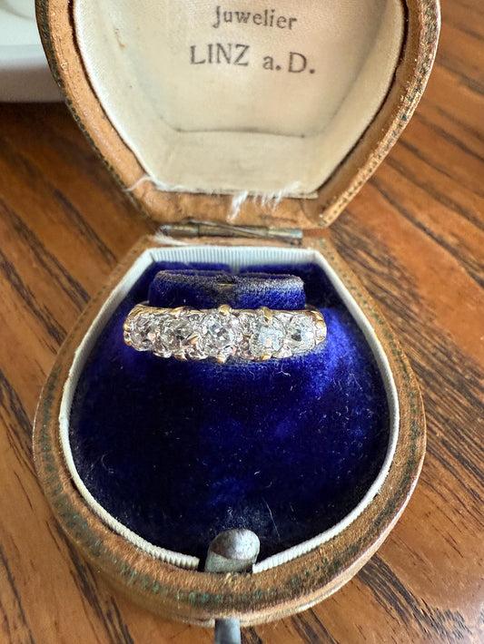 Antique Old Mine Cut DIAMOND One Carat Five Stone Skinny Band Ring 18k Gold Scrolled Victorian Stacker Wedding OMC