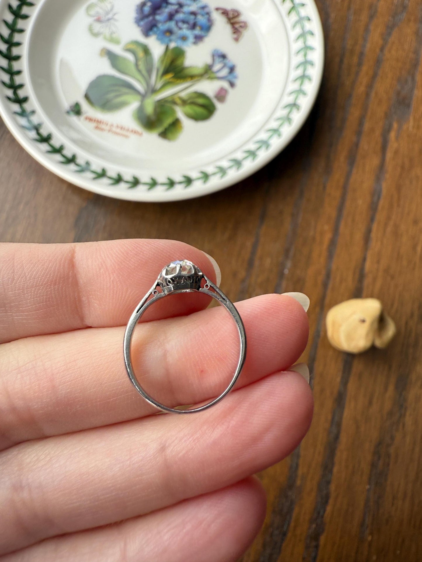 Antique .6 Carat Old Mine Cut Diamond Solitaire Ring Platinum Edwardian Engagement Ring Solitaire Band Stacker