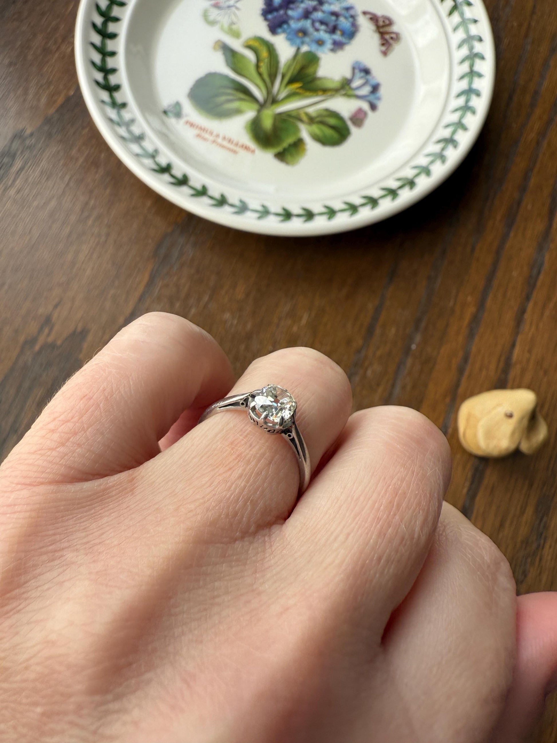 Antique .6 Carat Old Mine Cut Diamond Solitaire Ring Platinum Edwardian Engagement Ring Solitaire Band Stacker