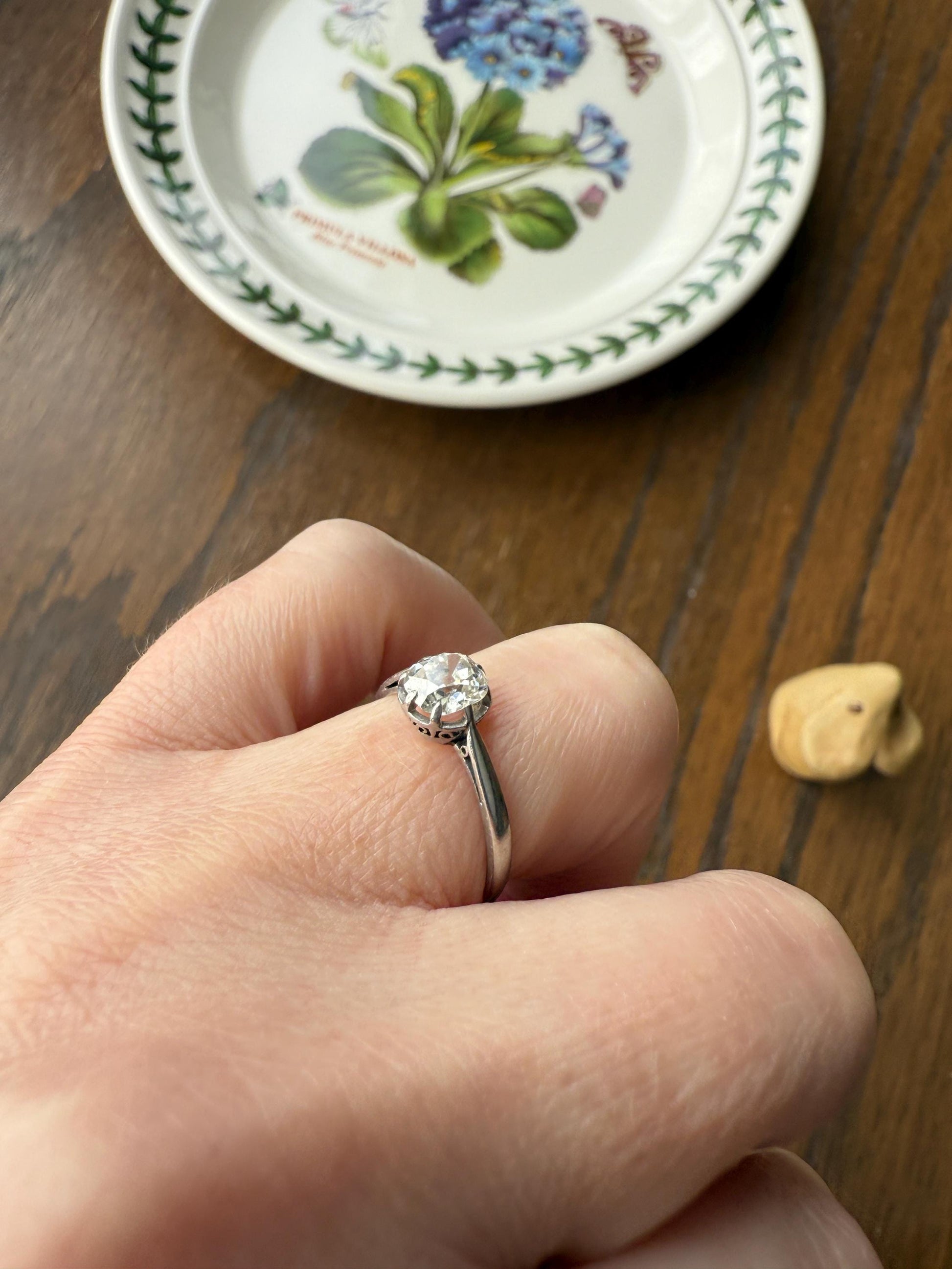Antique .6 Carat Old Mine Cut Diamond Solitaire Ring Platinum Edwardian Engagement Ring Solitaire Band Stacker