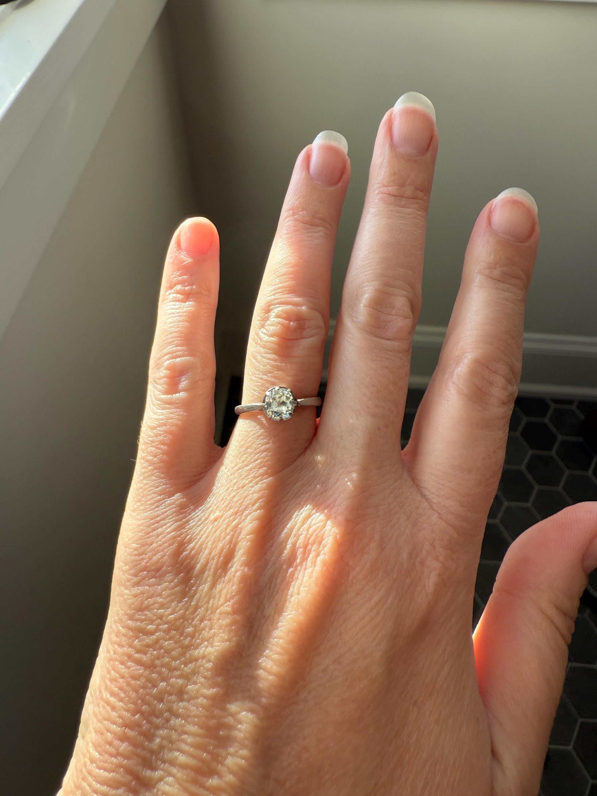 Antique .6 Carat Old Mine Cut Diamond Solitaire Ring Platinum Edwardian Engagement Ring Solitaire Band Stacker