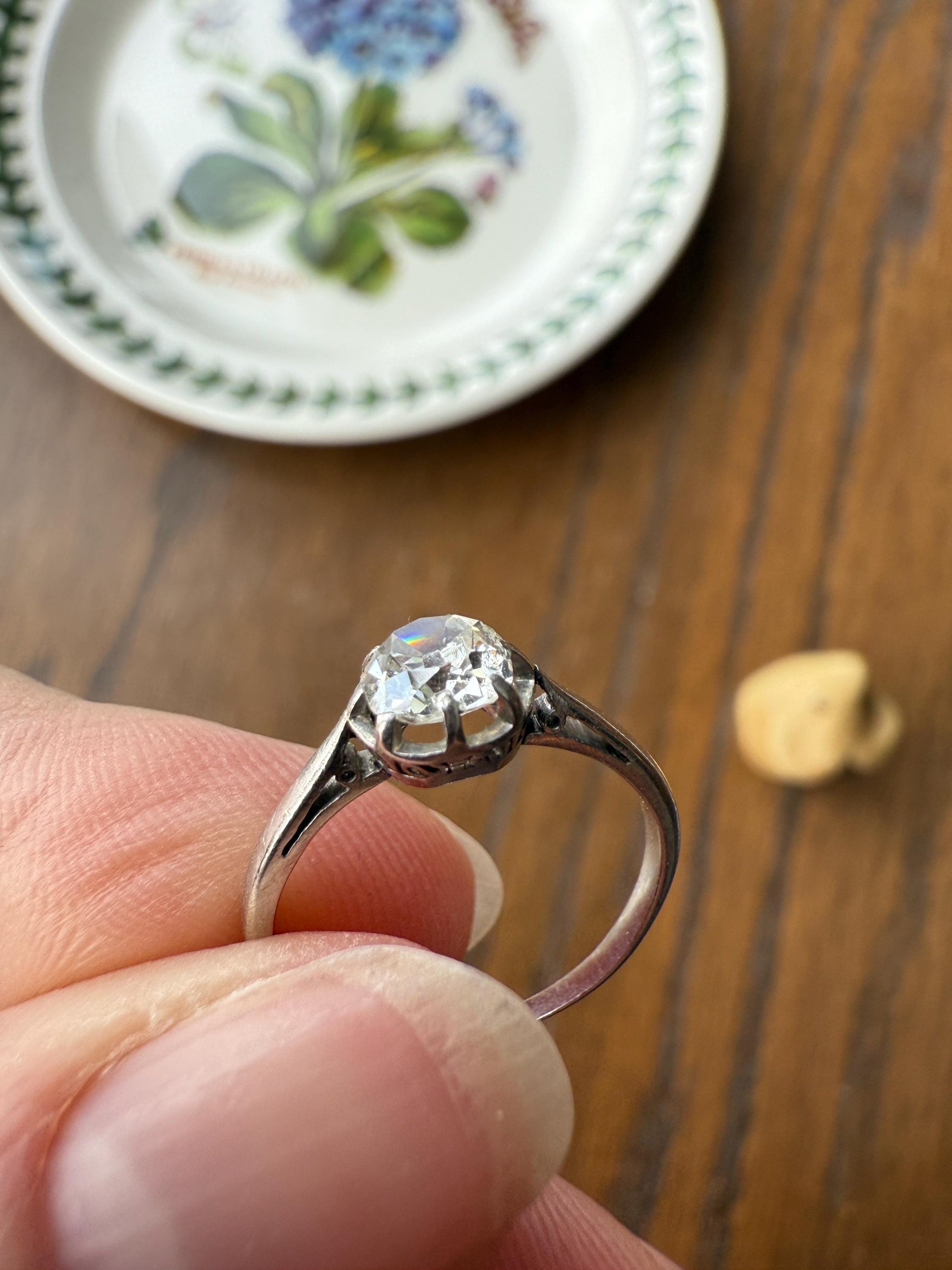 Antique .6 Carat Old Mine Cut Diamond Solitaire Ring Platinum Edwardian Engagement Ring Solitaire Band Stacker
