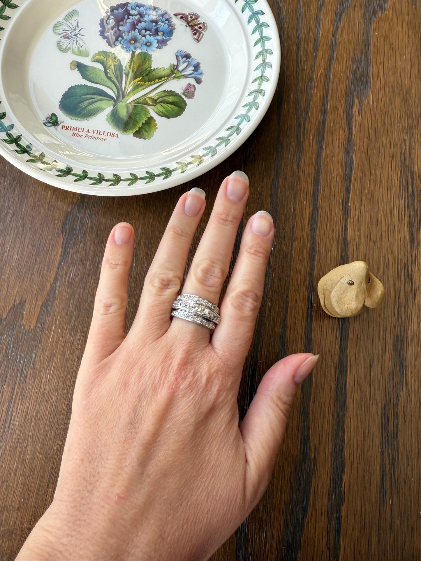 Chunky Vintage 2.3 Carat Old French Cut & Single Cut DIAMOND Triple Row Stepped Wide Band in Platinum Art Deco with Older Stones