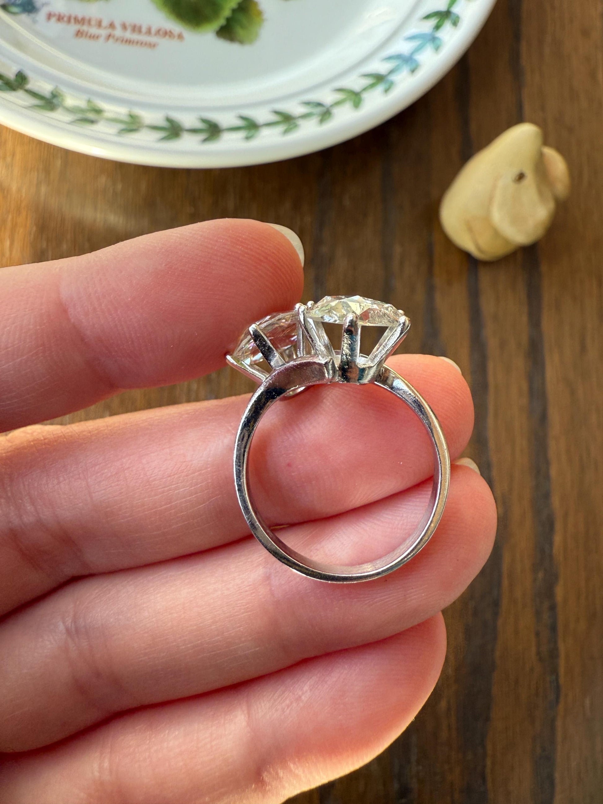 Antique Rose Cut DIAMOND Toi et Moi Ring In Box Double Disco Ball 5.5 Carat Face Up Spready Pear 14k White Gold French Art Deco Tall Ring
