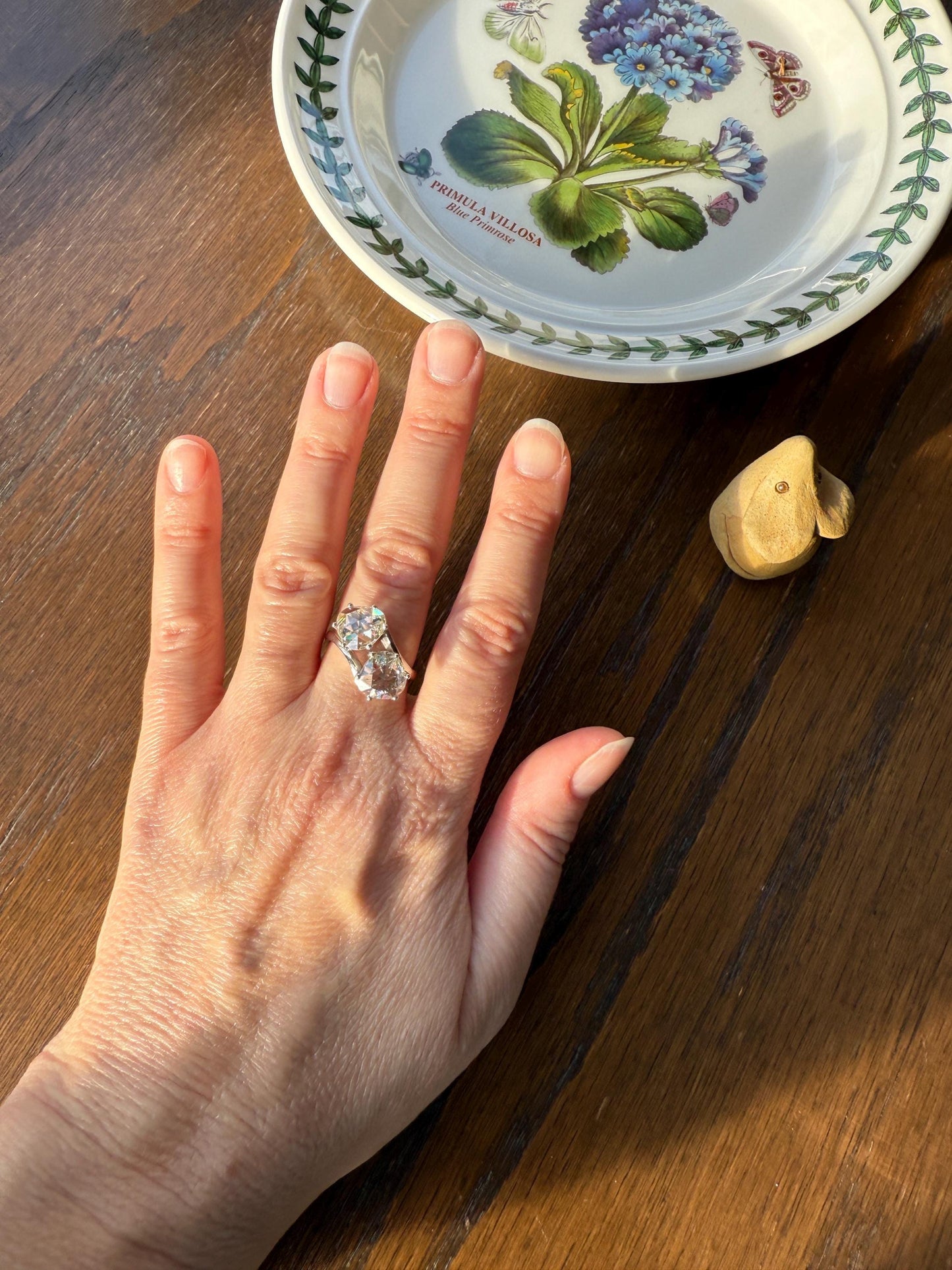 Antique Rose Cut DIAMOND Toi et Moi Ring In Box Double Disco Ball 5.5 Carat Face Up Spready Pear 14k White Gold French Art Deco Tall Ring