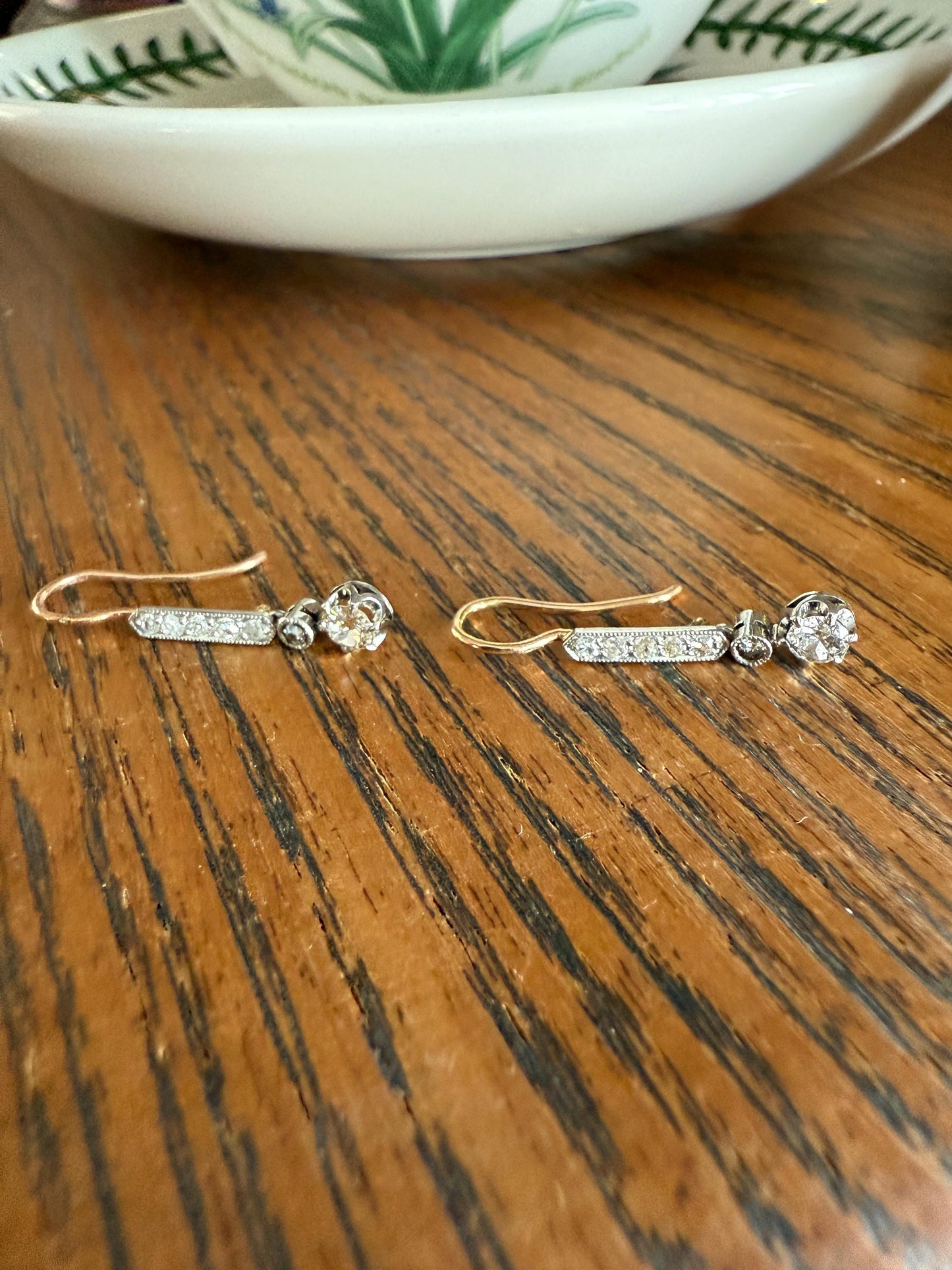 Antique Linear Old Cut DIAMOND Dangle EARRINGS 18k Gold Romantic Gift Something Old Bridal