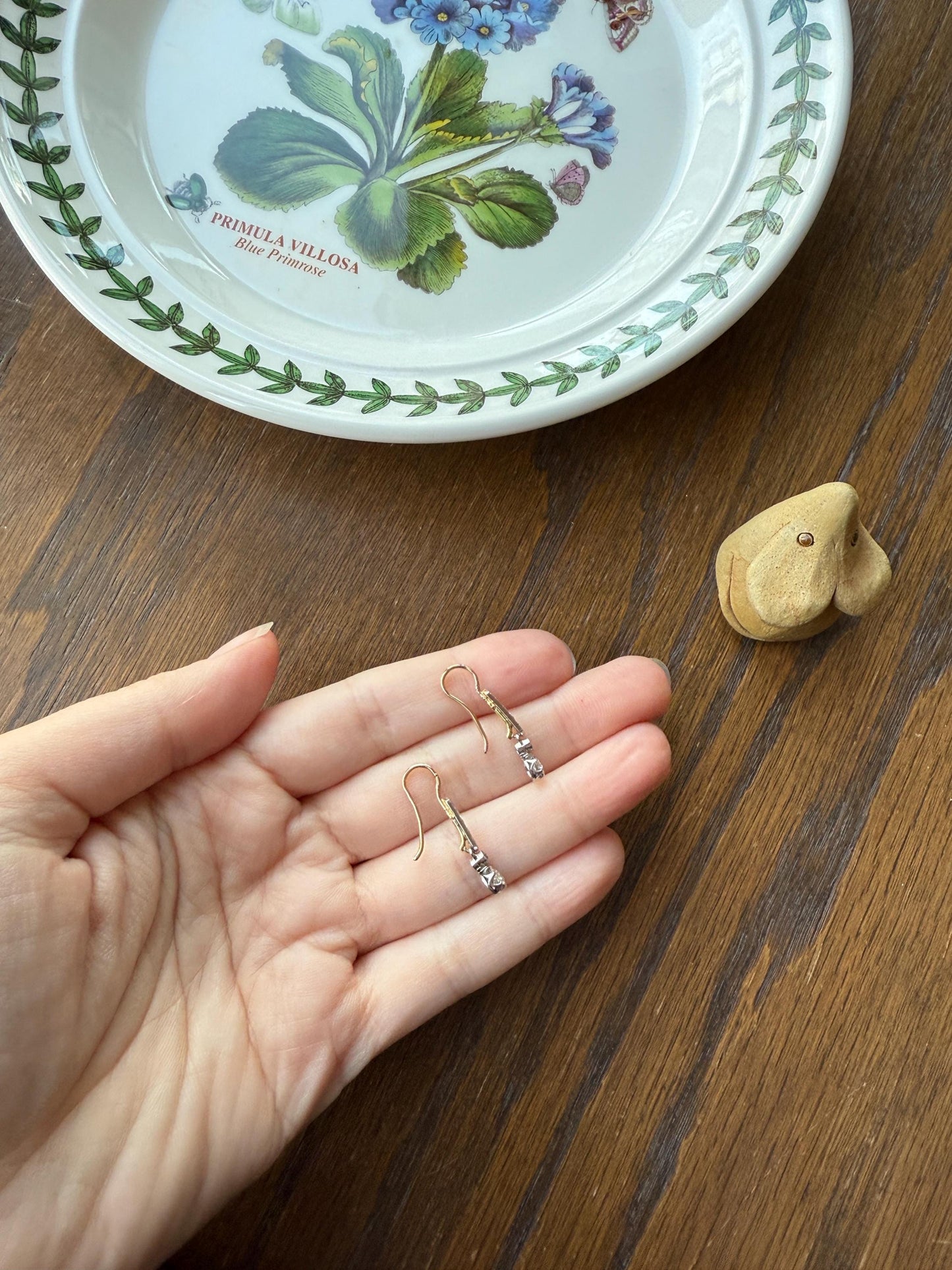 Antique Linear Old Cut DIAMOND Dangle EARRINGS 18k Gold Romantic Gift Something Old Bridal