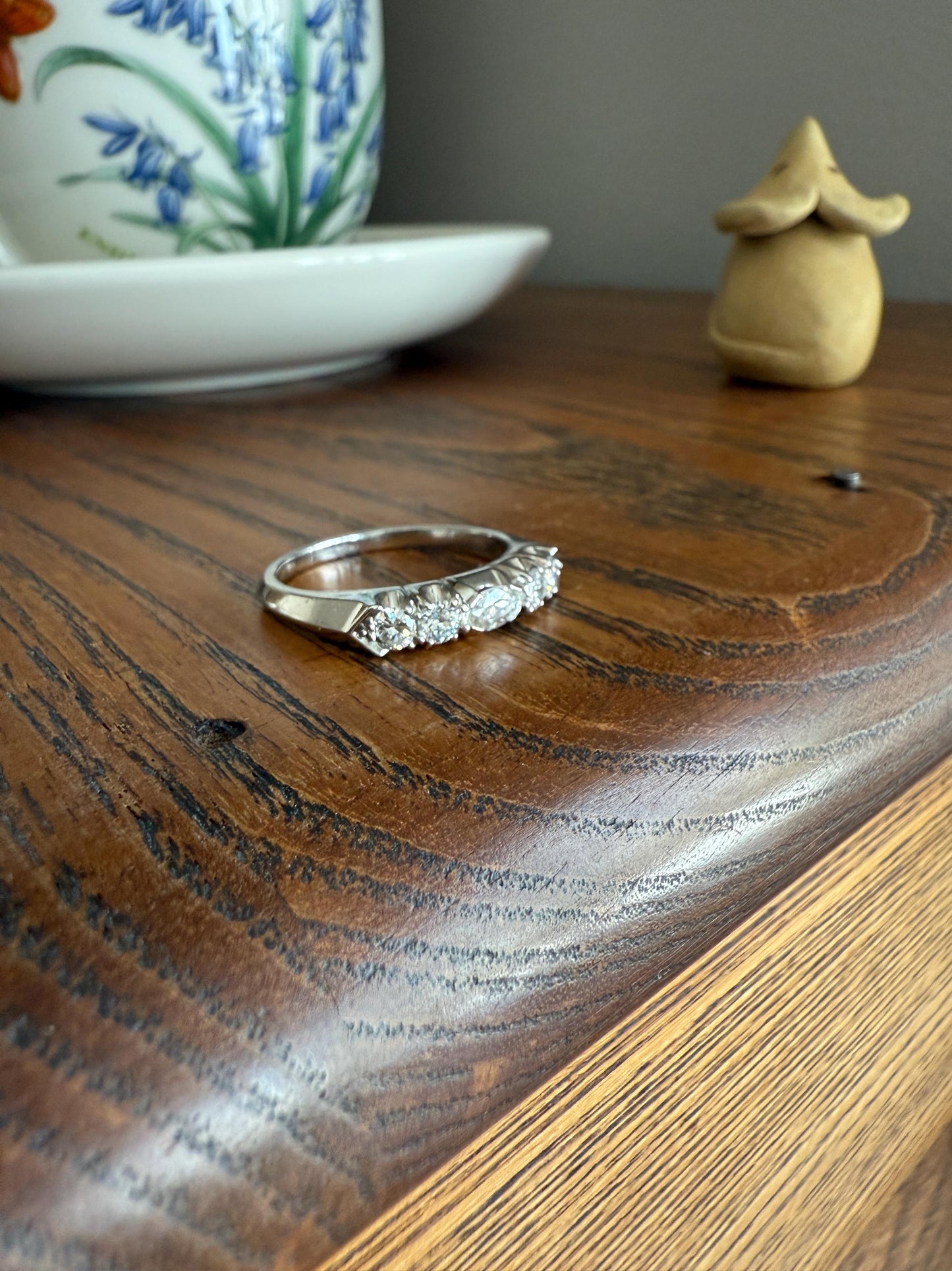Vintage Unique East West Old Cut MARQUISE Navette Cut Diamond Five Stone Band Ring Palladium Platinum Look