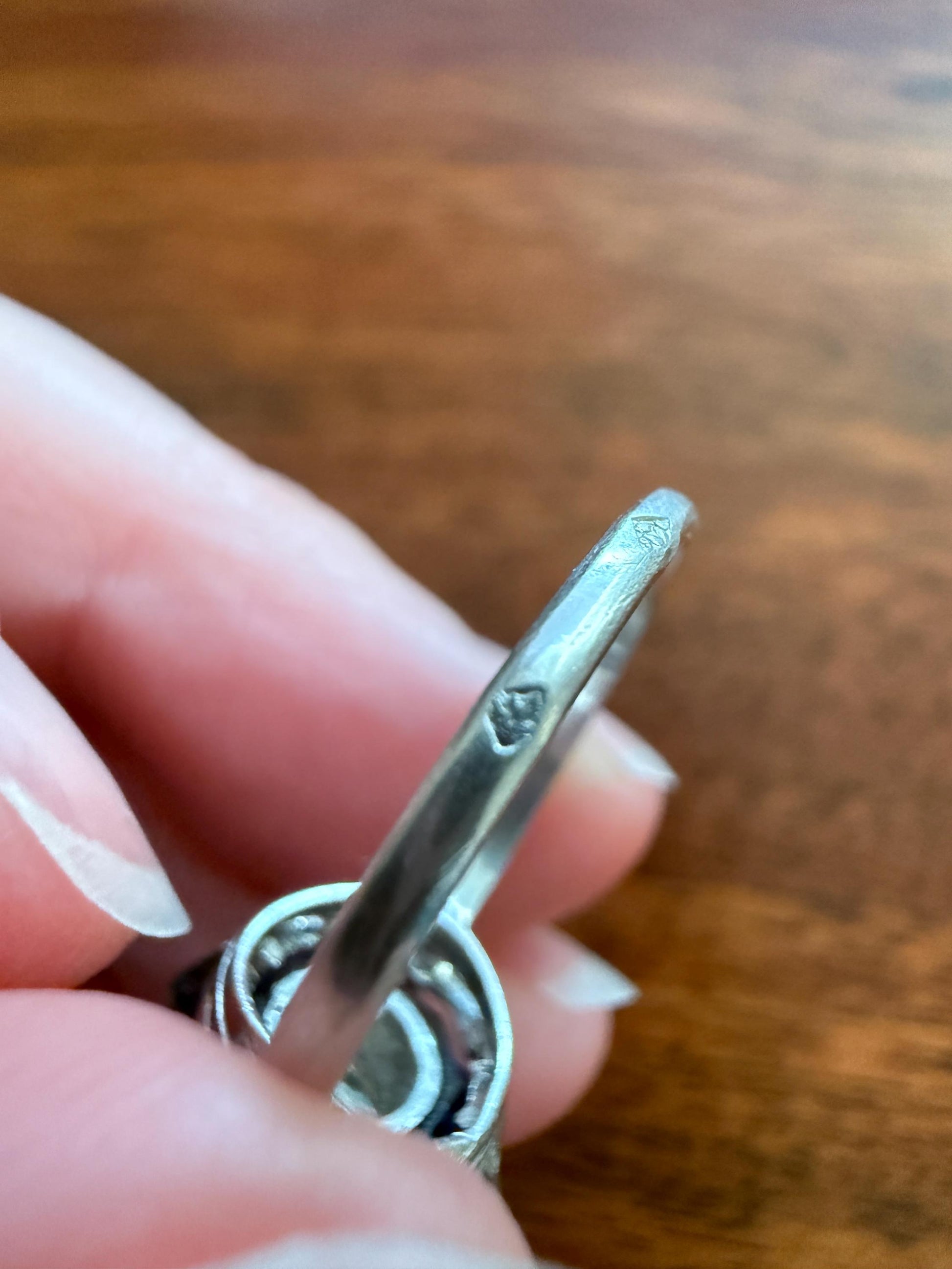 ANTIQUE Old Mine Cut Diamond & Tall Blue Sapphire Faceted HALO Ring French Platinum Edwardian Belle Epoque Stacker Bullseye Target Stacker