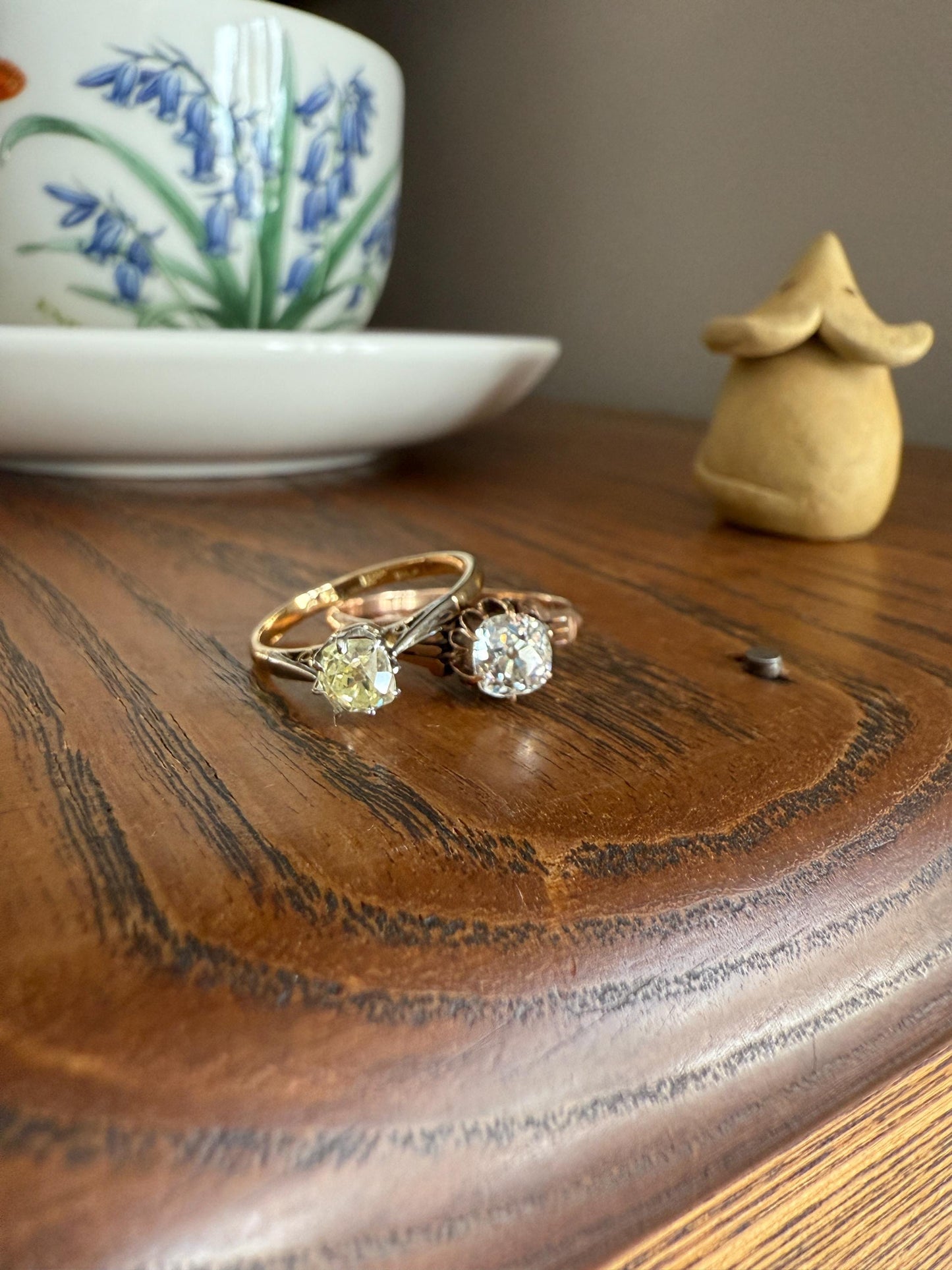 Tall Ornate French Victorian Antique One Carat Old Mine Cut DIAMOND Solitaire Engagement Ring 10k Rose Gold Scrolled Tulip Shoulders Stacker
